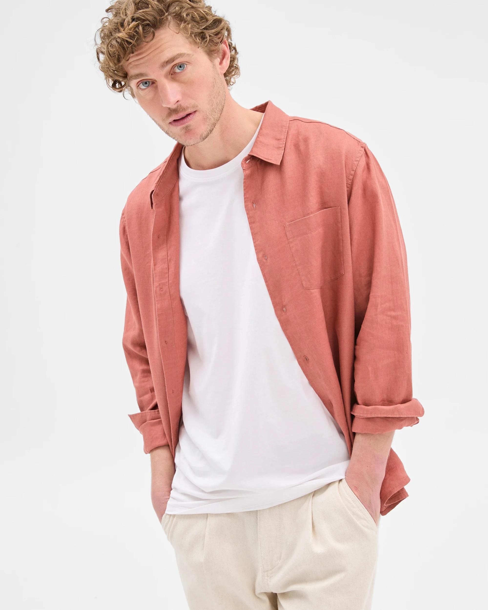 1 Target European Linen Long Sleeve Shirt BRICK, 1 of 8