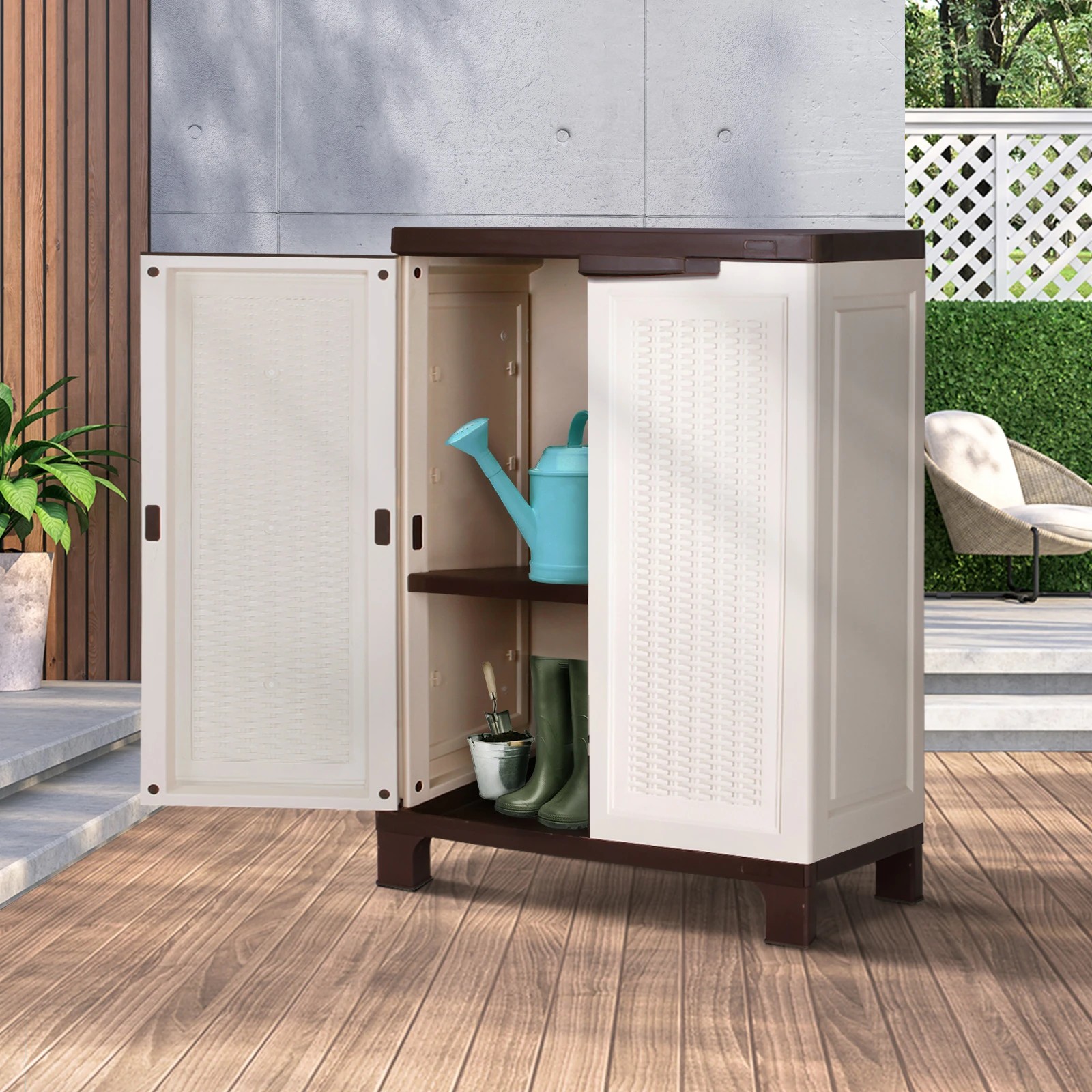 3 Livsip Outdoor Storage Cabinet Box Garden Garage Cupboard Adjustable Lockable - Beige, 3 of 7