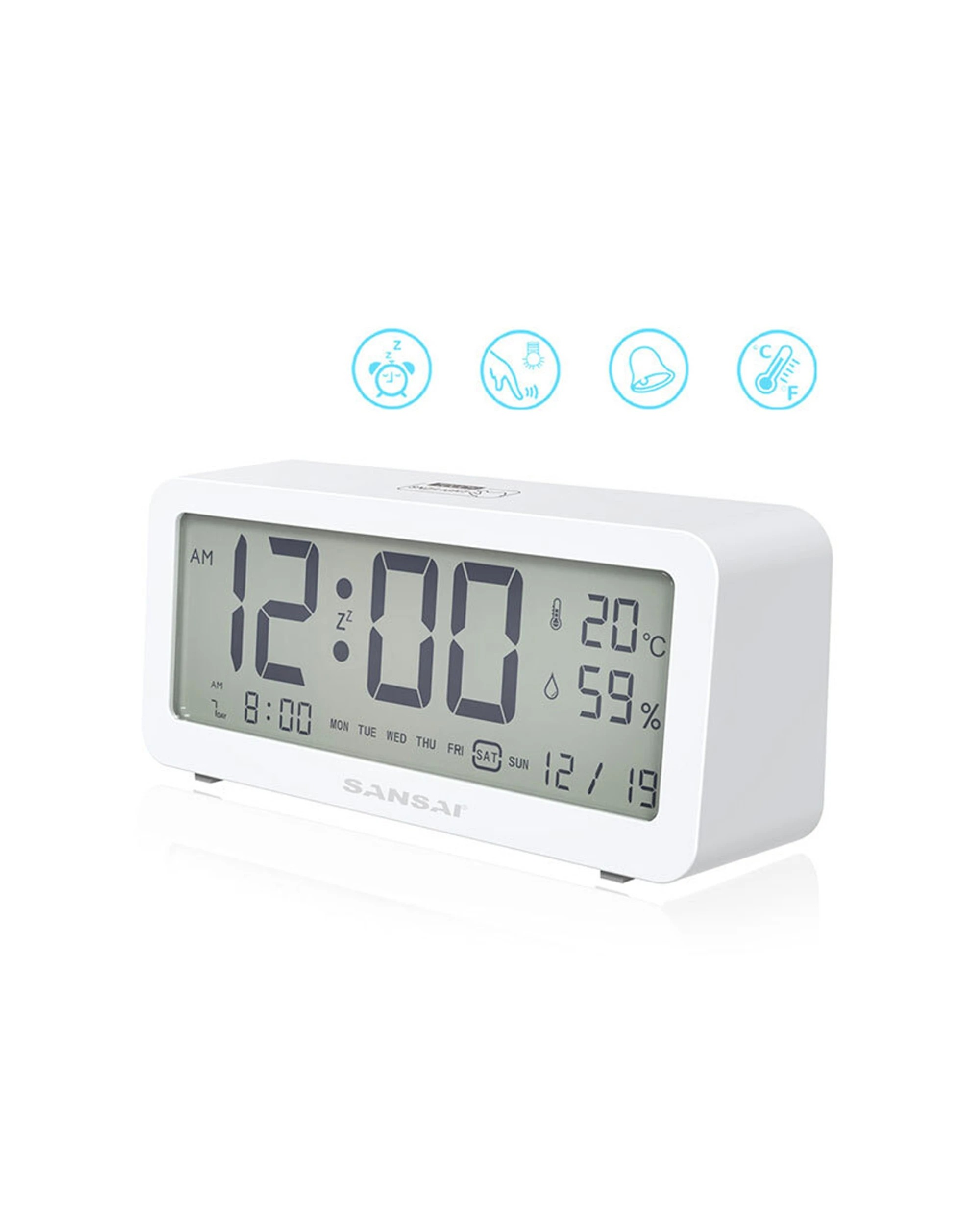 2 Sansai LED LCD Digital 12/24h Alarm Snooze Clock Date Temperature 7 Inch - White, 2 of 5