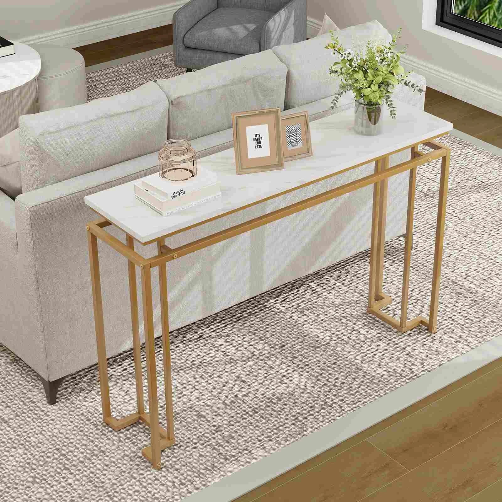 2 Costway Metal Frame Console Table Narrow Hallway Table Entryway Display Table Golde, 2 of 4