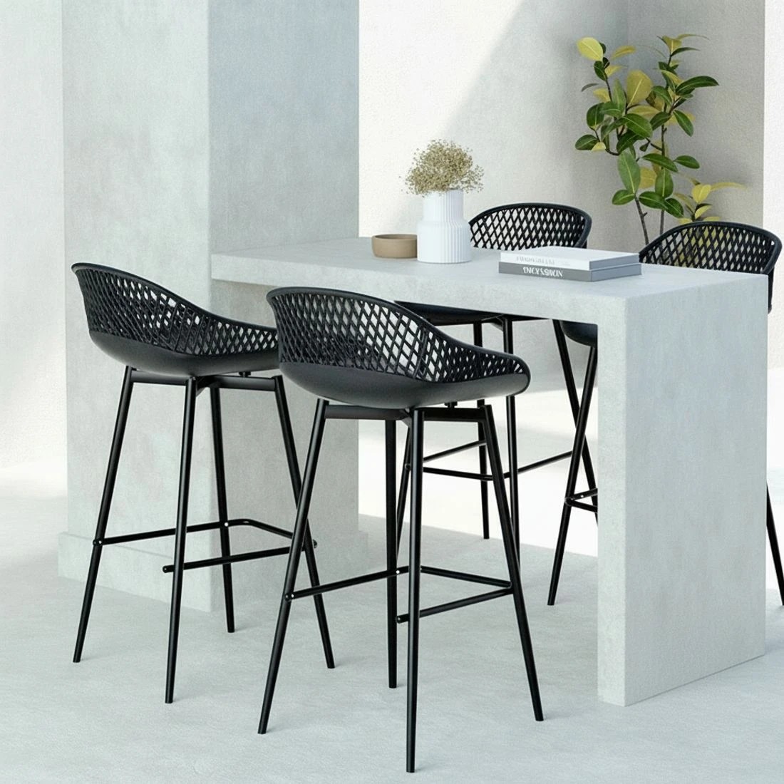 6 Gardeon 4-Piece Outdoor Bar Stools Plastic Metal Dining Chair Balcony - Black, 6 of 6