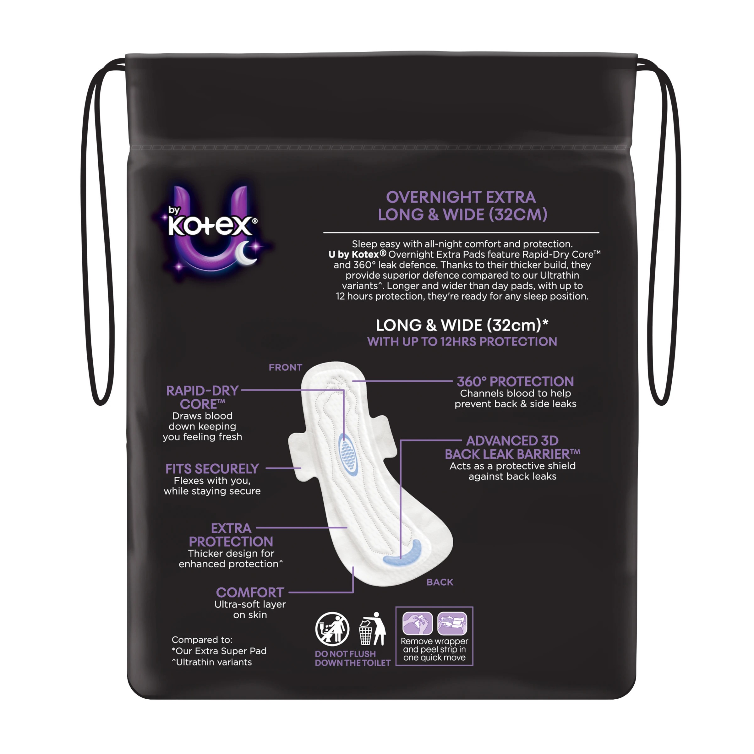3 U by Kotex 10 Pack Extra Overnight Pads with Wings, 3 of 10
