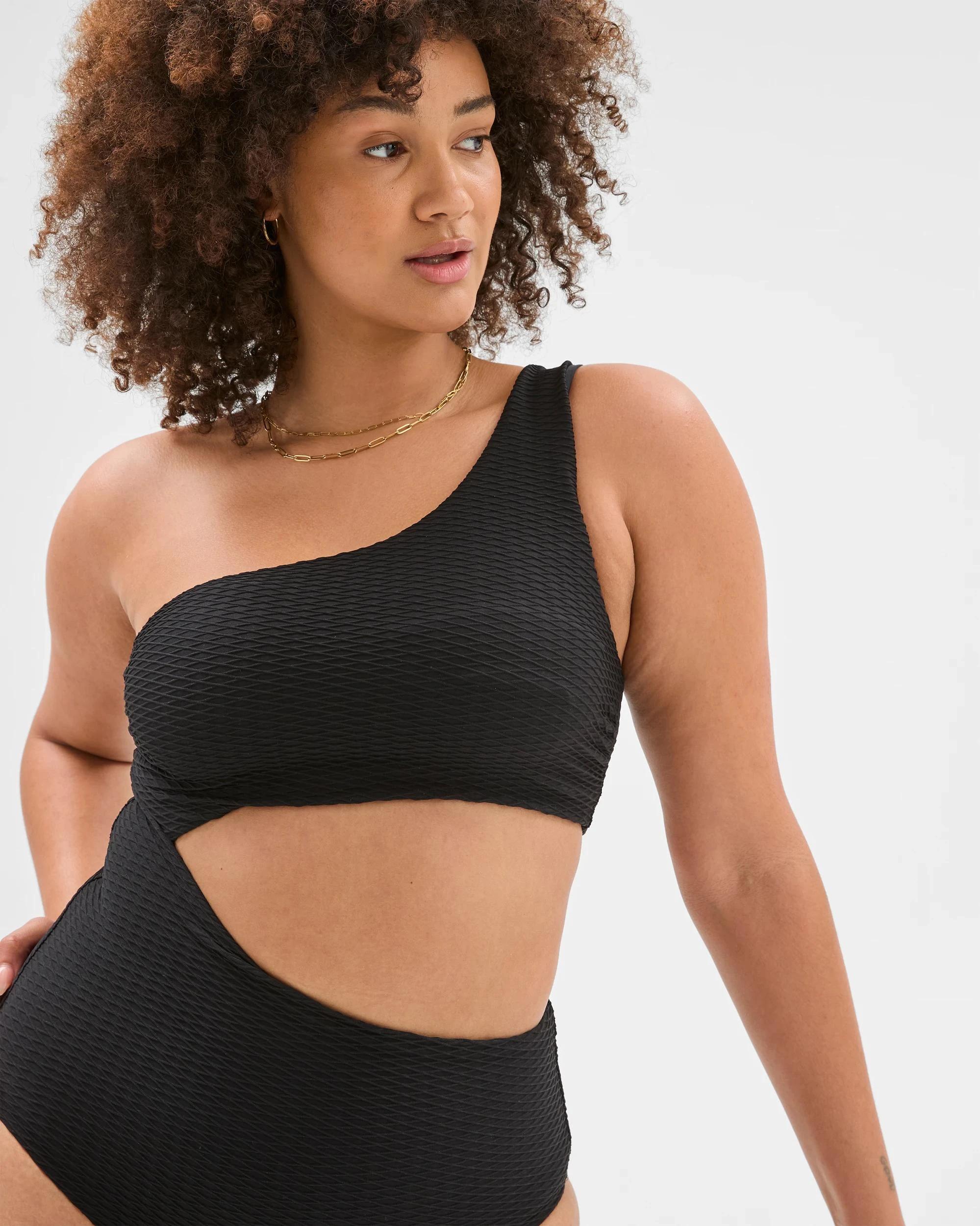 6 Target Textured One Shoulder One Piece Swimsuit BLACK, 6 of 6