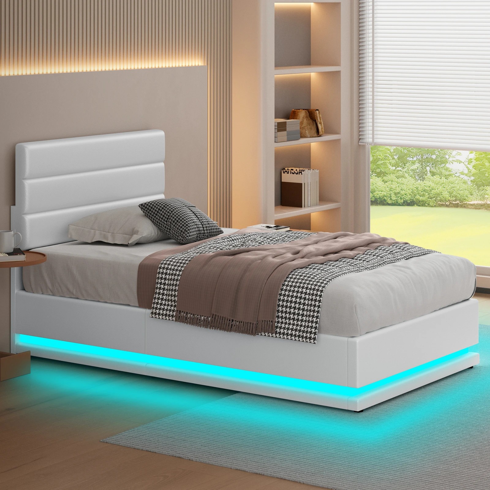 7 Alfordson Bed Frame Single Size Platform RGB LED Gas Lift Base Storage - White, 7 of 10