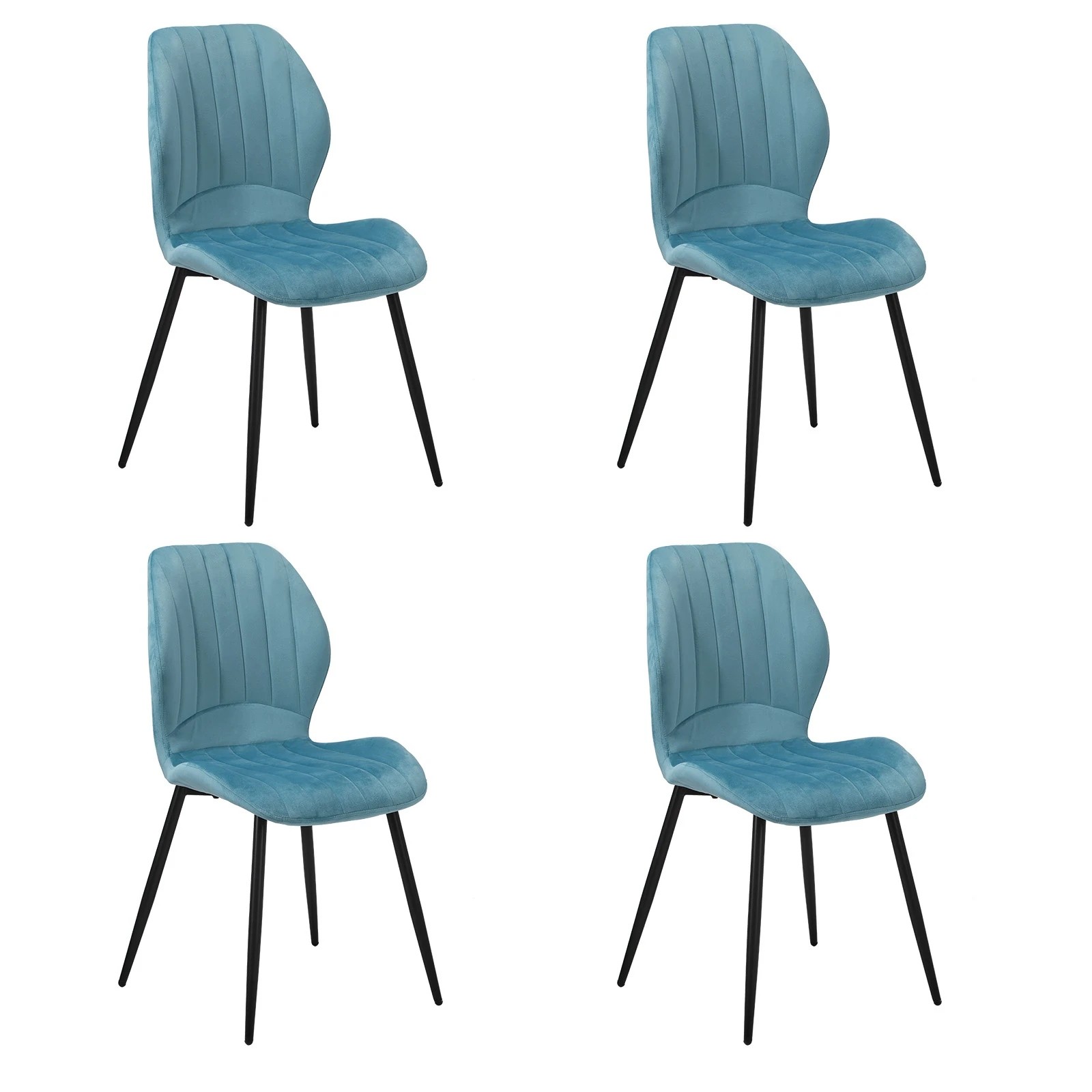 1 Oikiture Set of 4 Dining Chairs Kitchen Lounge Padded Seat Armless Velvet - Blue, 1 of 7