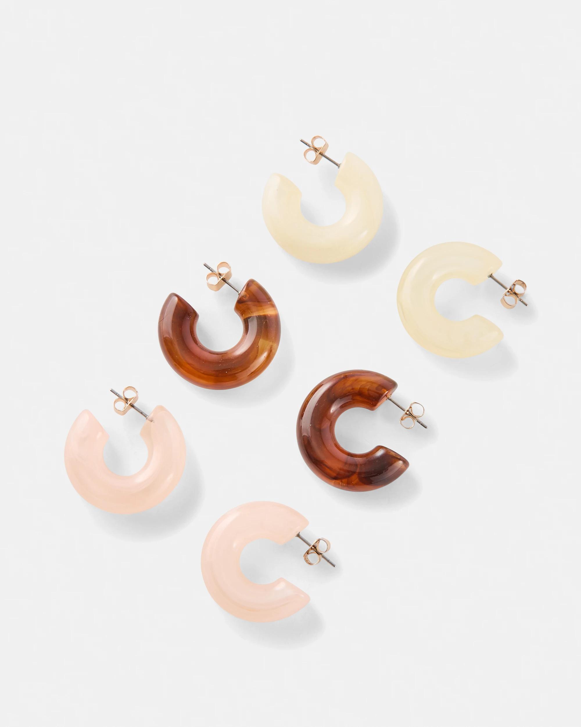 3 3 Pack Acrylic Hoop Earrings Brown, 3 of 6