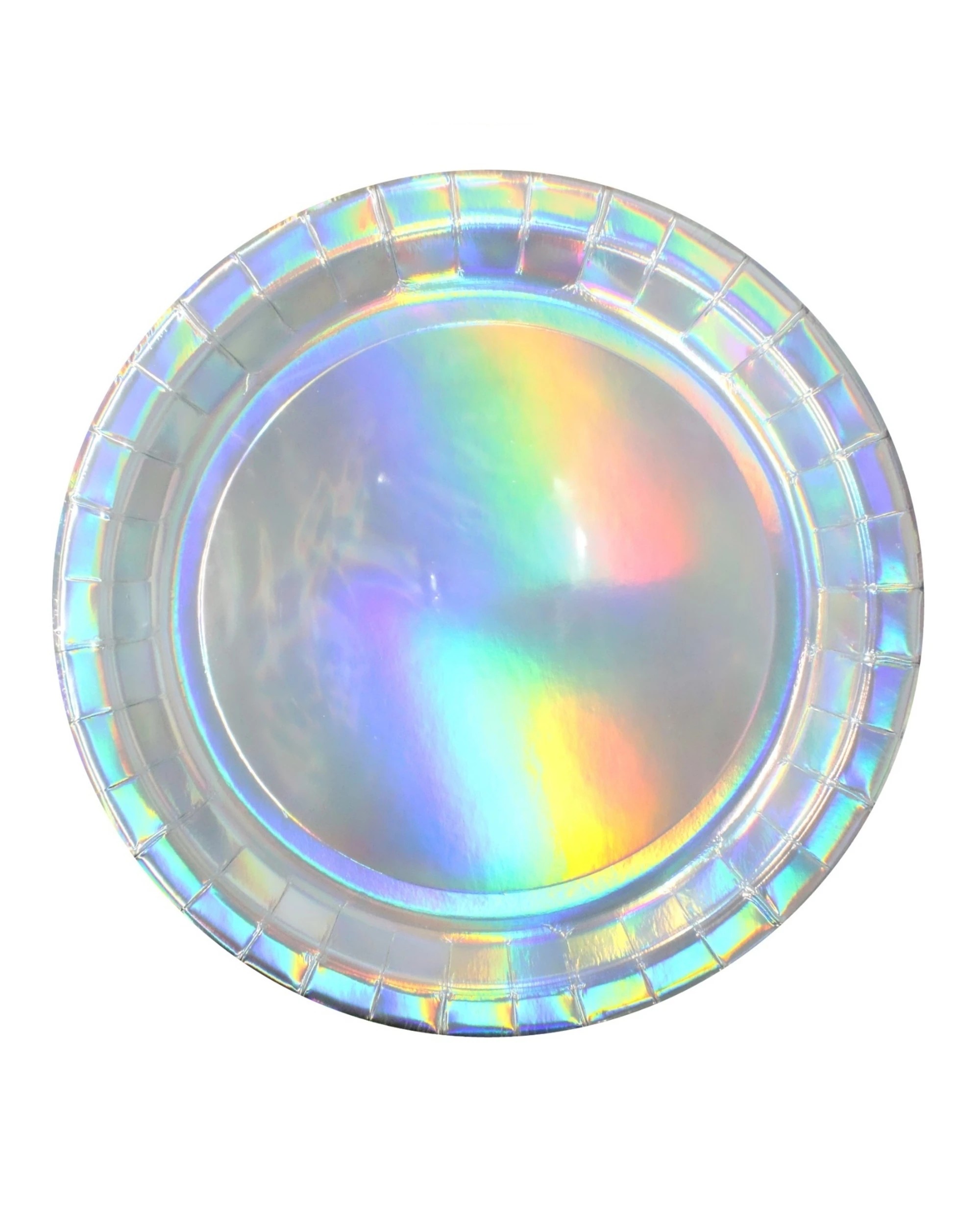 1 Unique Silver Iridescent Small Round Paper Plates Pack of 8 - Iridescent, 1 of 1