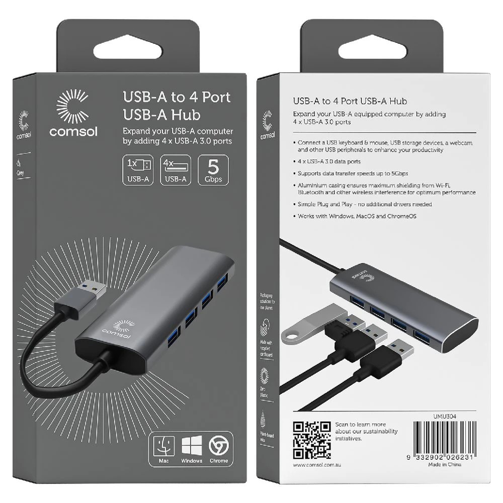 5 Comsol USB-A 4-Port USB-A Hub Silver, 5 of 5