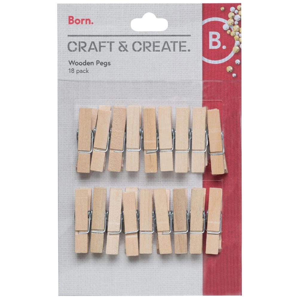 1 Born Medium Wooden Pegs 18 Pack, 1 of 2