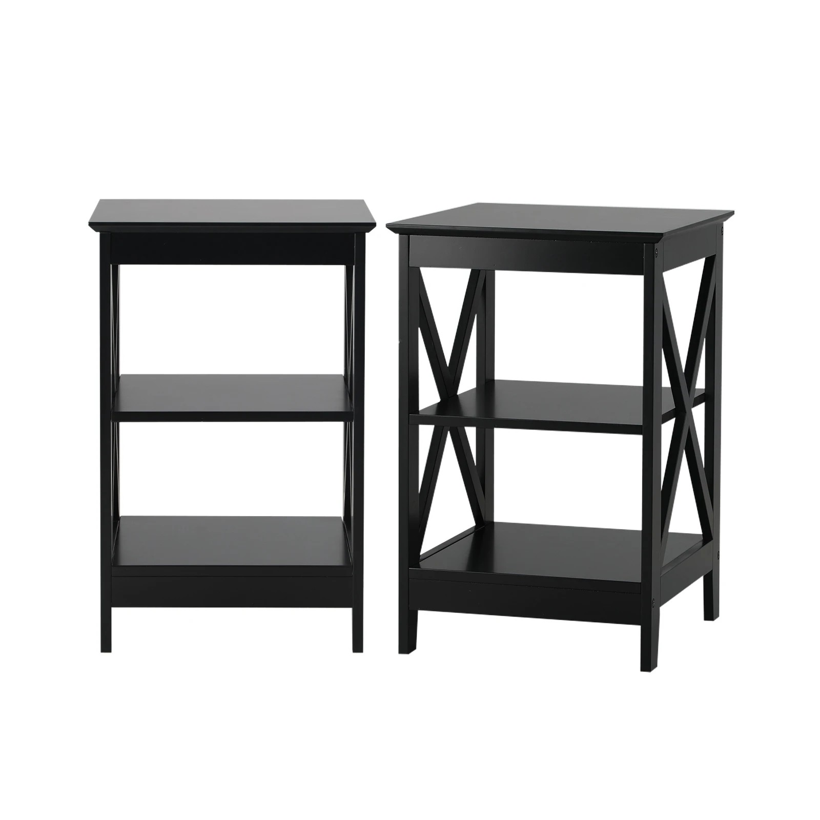 1 Oikiture 2x Side Table Coffee Bedside Sofa End Tables 3-tier Shelf - Black, 1 of 9