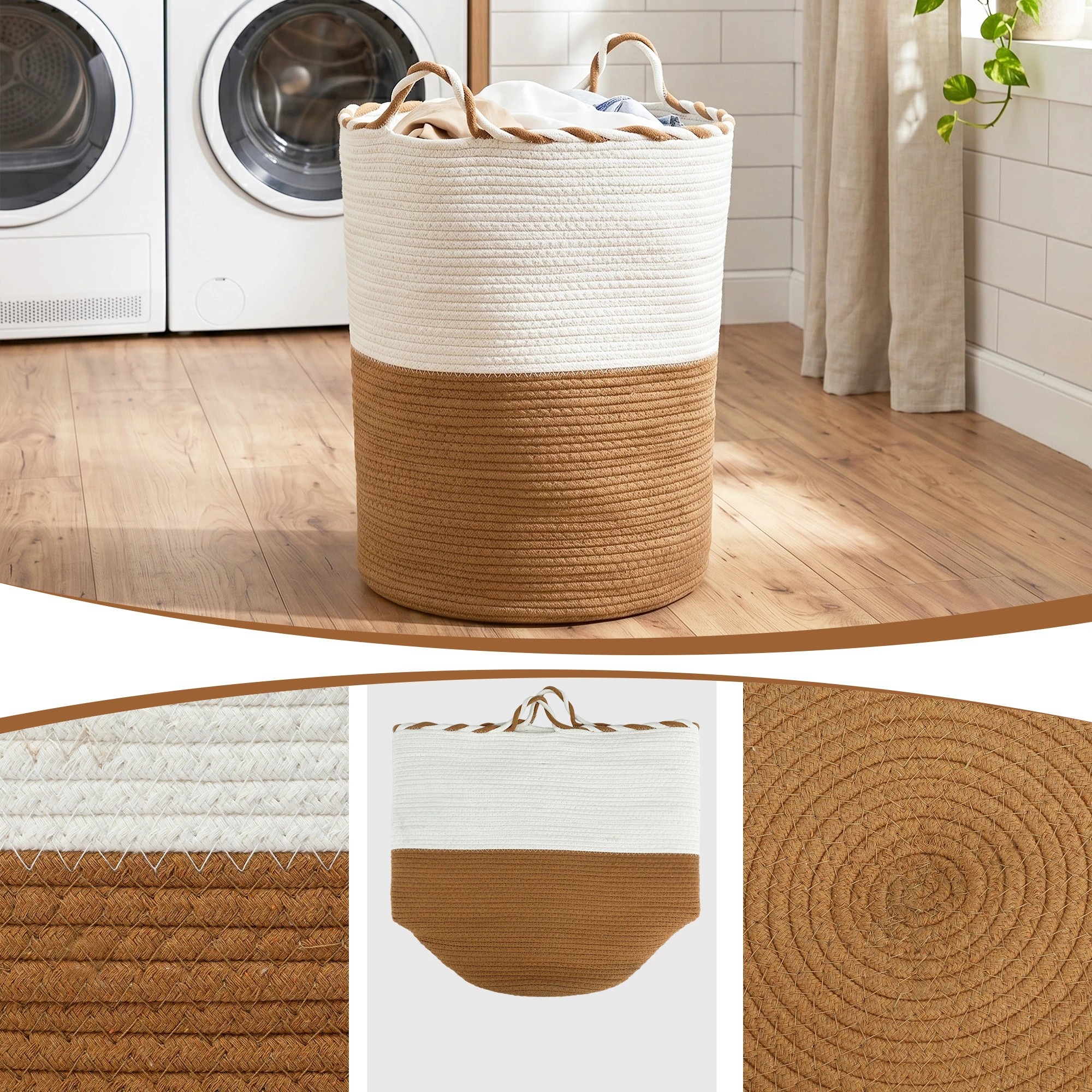 7 Artiss Woven Laundry Basket with handles Cotton Rope Storage Bin for Clothes Foldable - Brown, 7 of 9