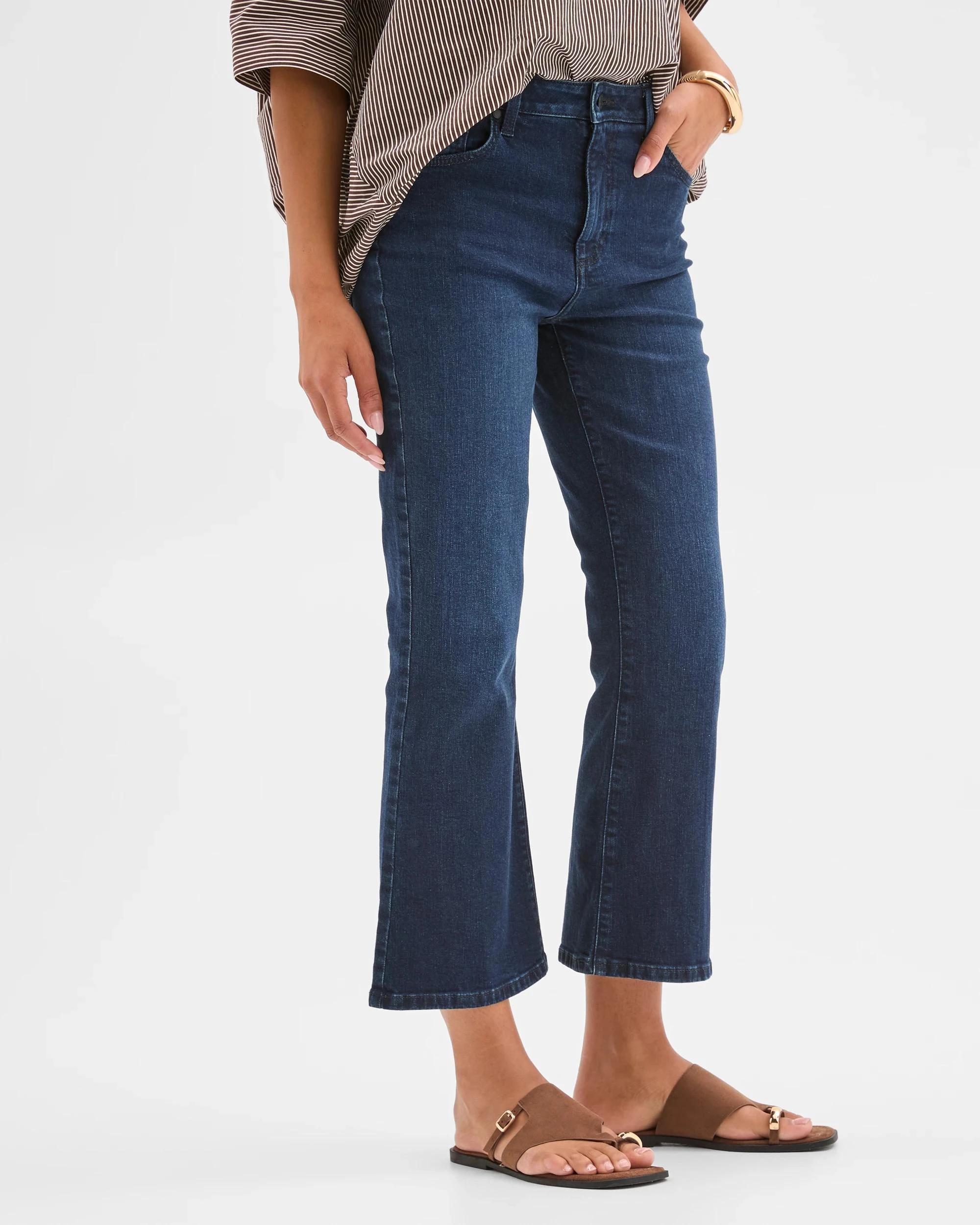 2 Target Mid Rise Crop Length Kick Flare Denim Jeans MIDNIGHT BLUE, 2 of 10