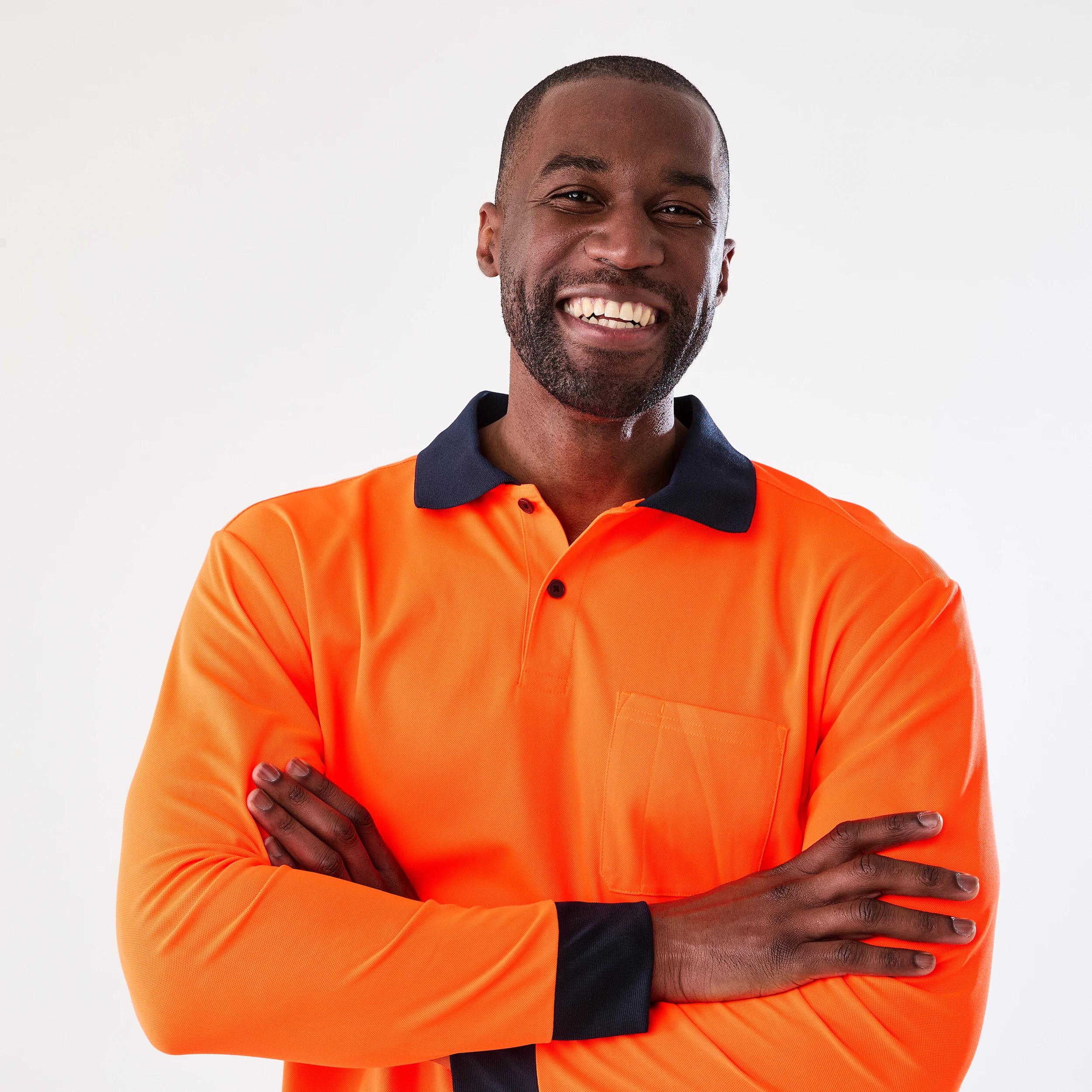 4 Workwear Long Sleeve Hi-Visibility Cool Polo Shirt SAFETY ORANGE, 4 of 8