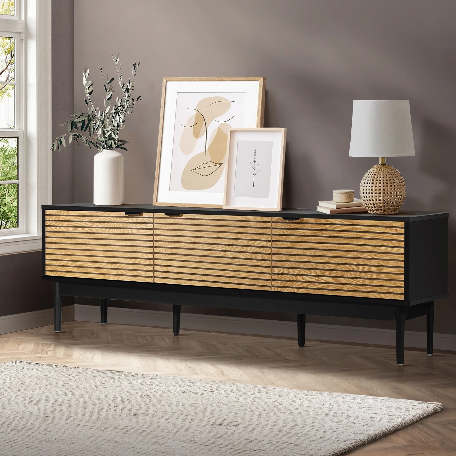 2 Oikiture Entertainment Unit Three Doors 160cm
 - Multi, 2 of 9