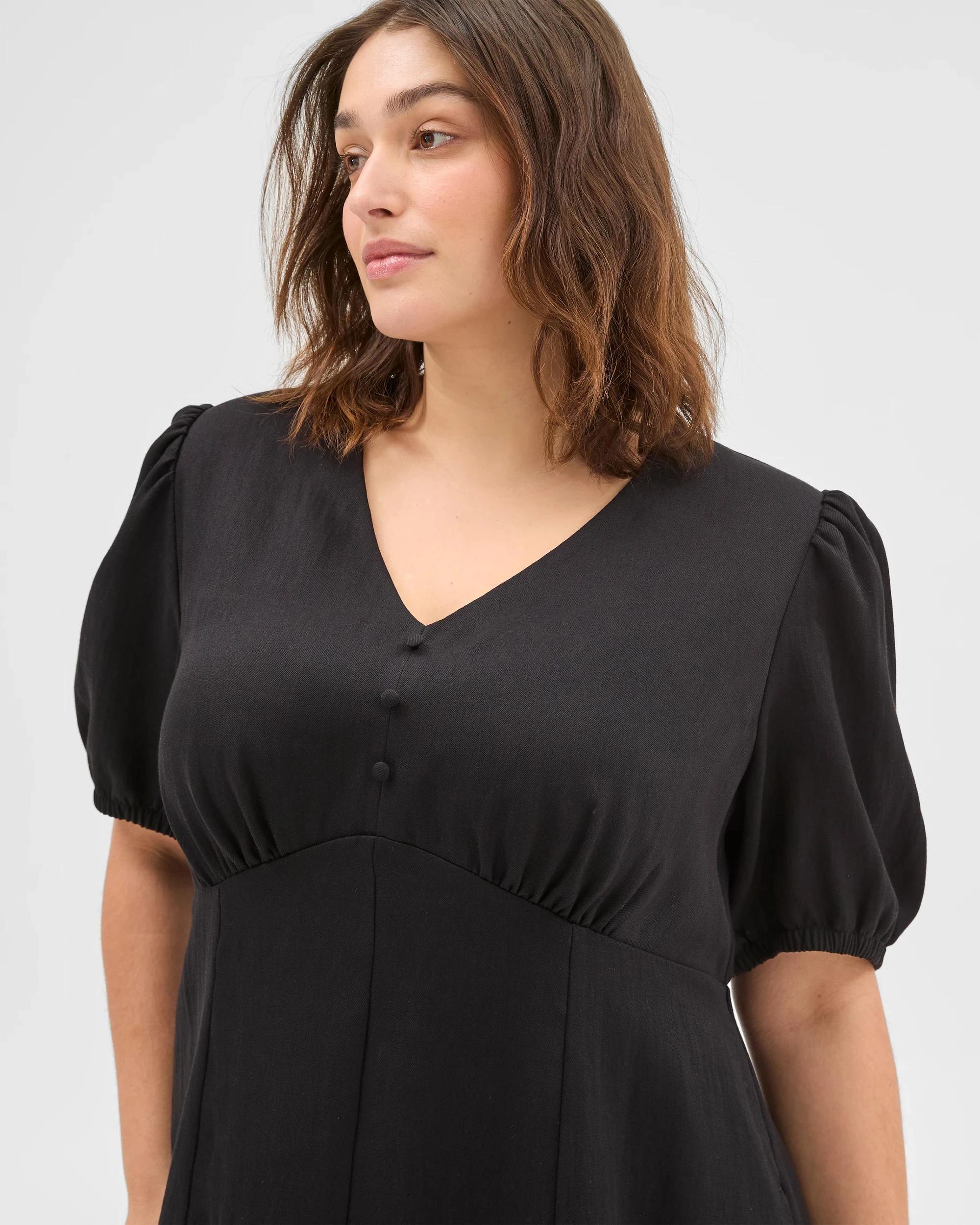 3 Target Curve Plus Size Puff Sleeve Midi Dress BLACK, 3 of 6
