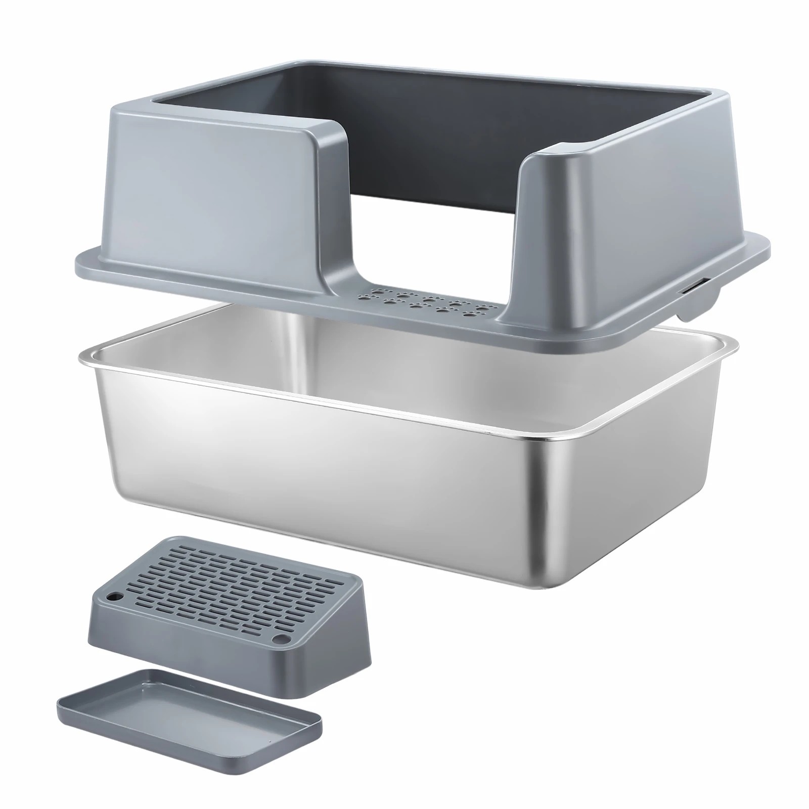 4 Pet Scene Cat Kitty Litter Box Stainless Steel Potty Pan Toilet, 4 of 6