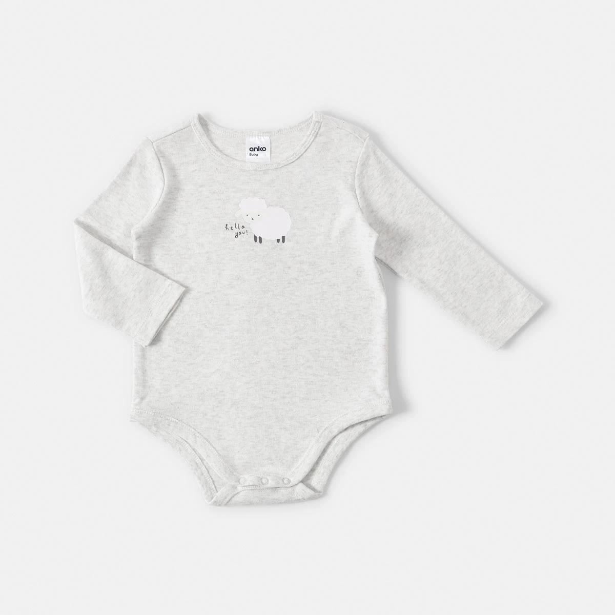 1 Long Sleeve Print Bodysuit Wht Sheep, 1 of 3