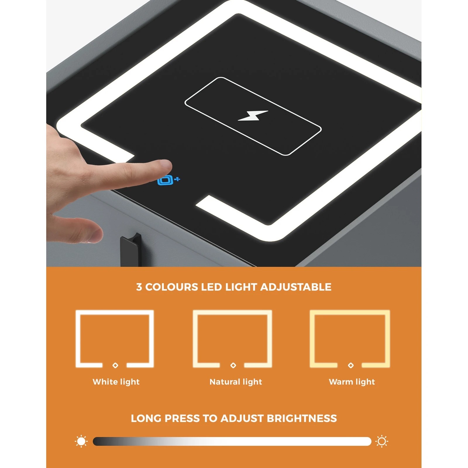 3 Oikiture Smart Bedside Table Wireless Charging Led Lights 3 Drawers
 - Grey, 3 of 10