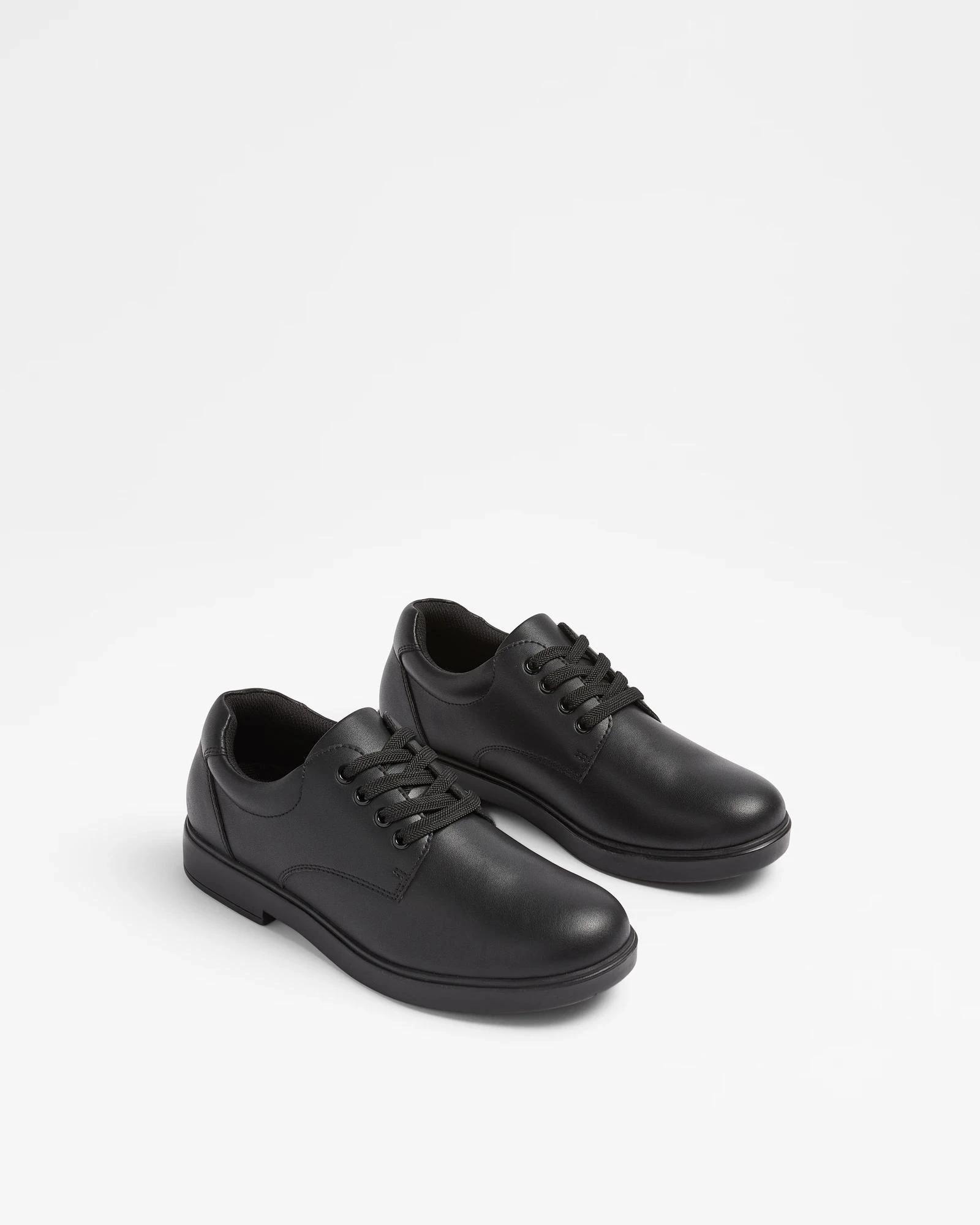 2 GroShu by Grosby Gro-Shu Youth Leather Lace Up School Shoes BLACK, 2 of 5