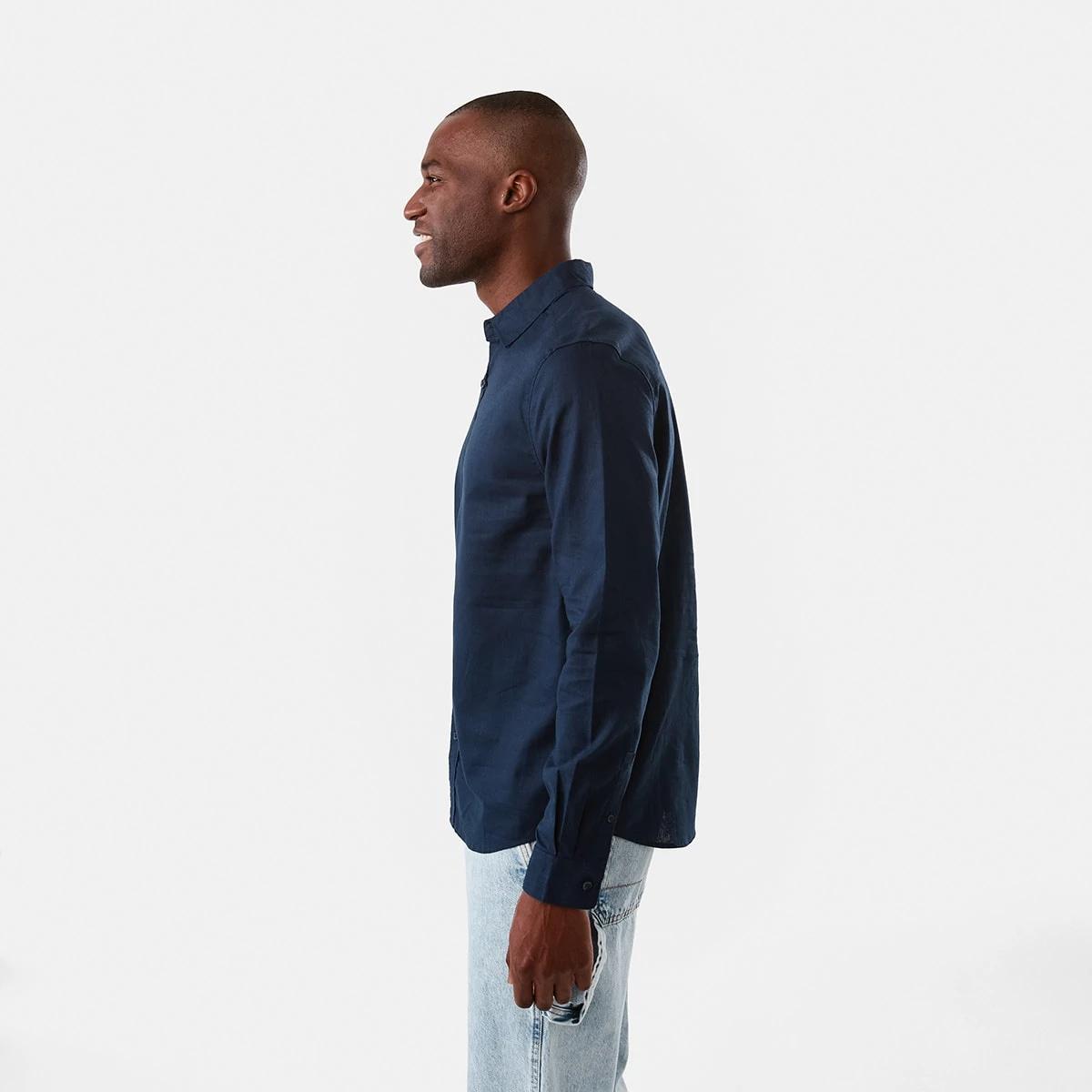 2 Long Sleeve Solid Linen Blend Shirt Blu Pcoat, 2 of 7