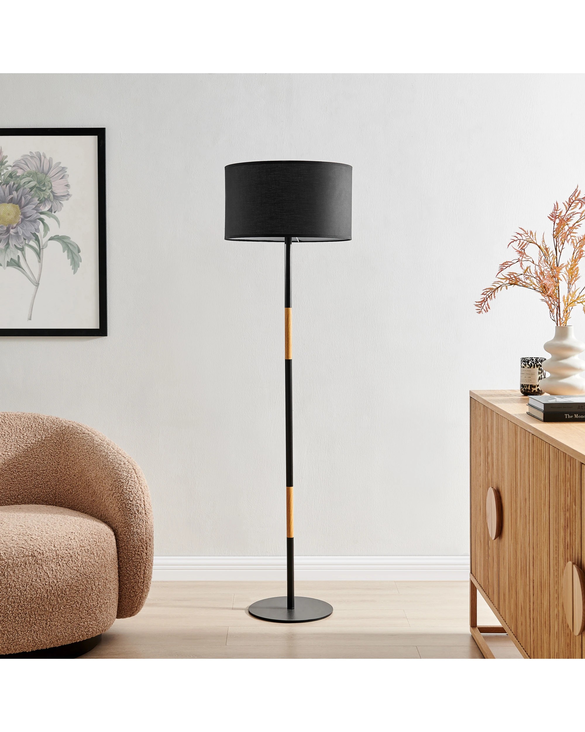 1 Sherwood Maddison Wood Accent Floor Lamp - Black, 1 of 10
