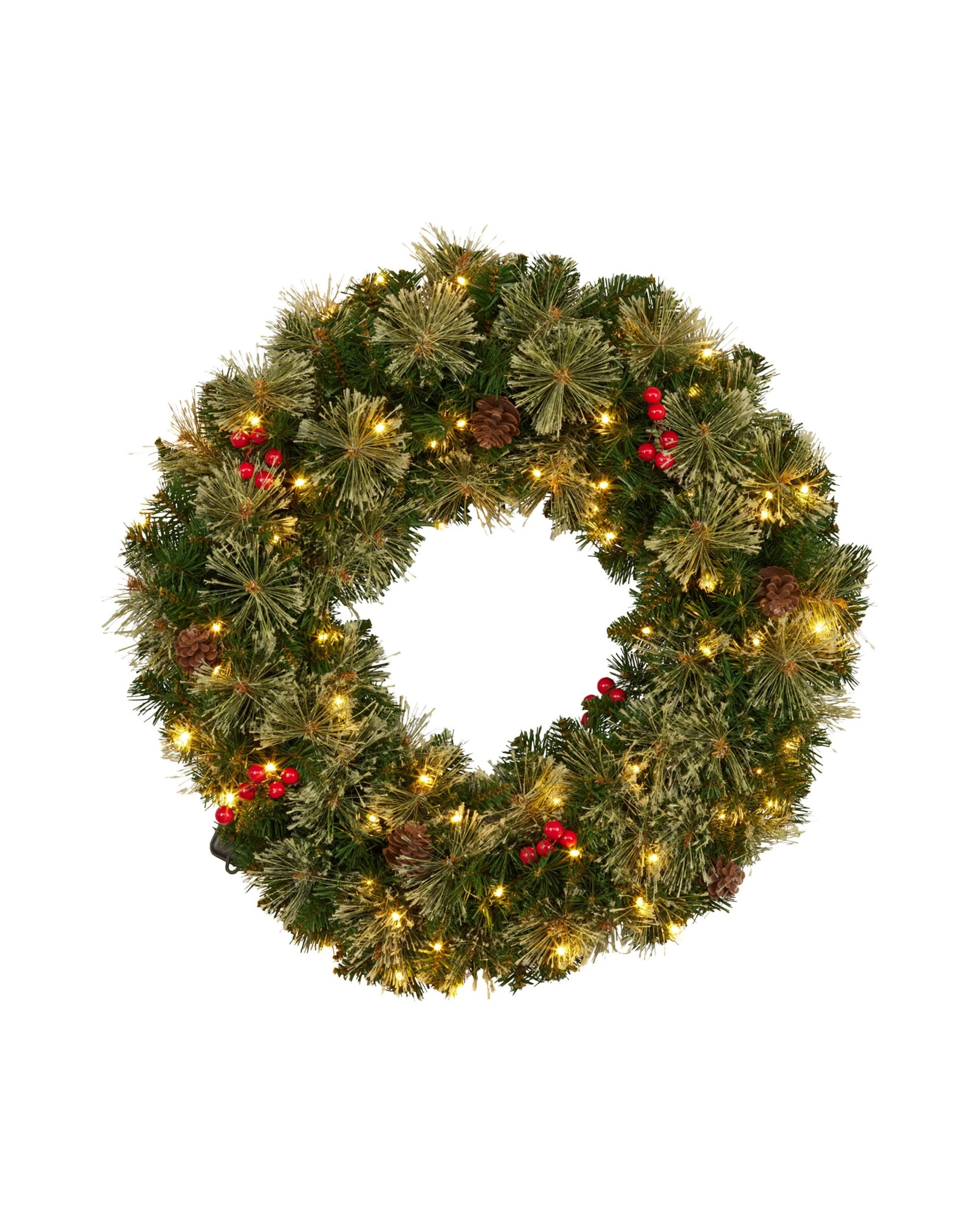 1 Christabelle 61cm Christmas Wreath Bristle Berry With Led Lights Front Door Decoration Ornament, 1 of 2