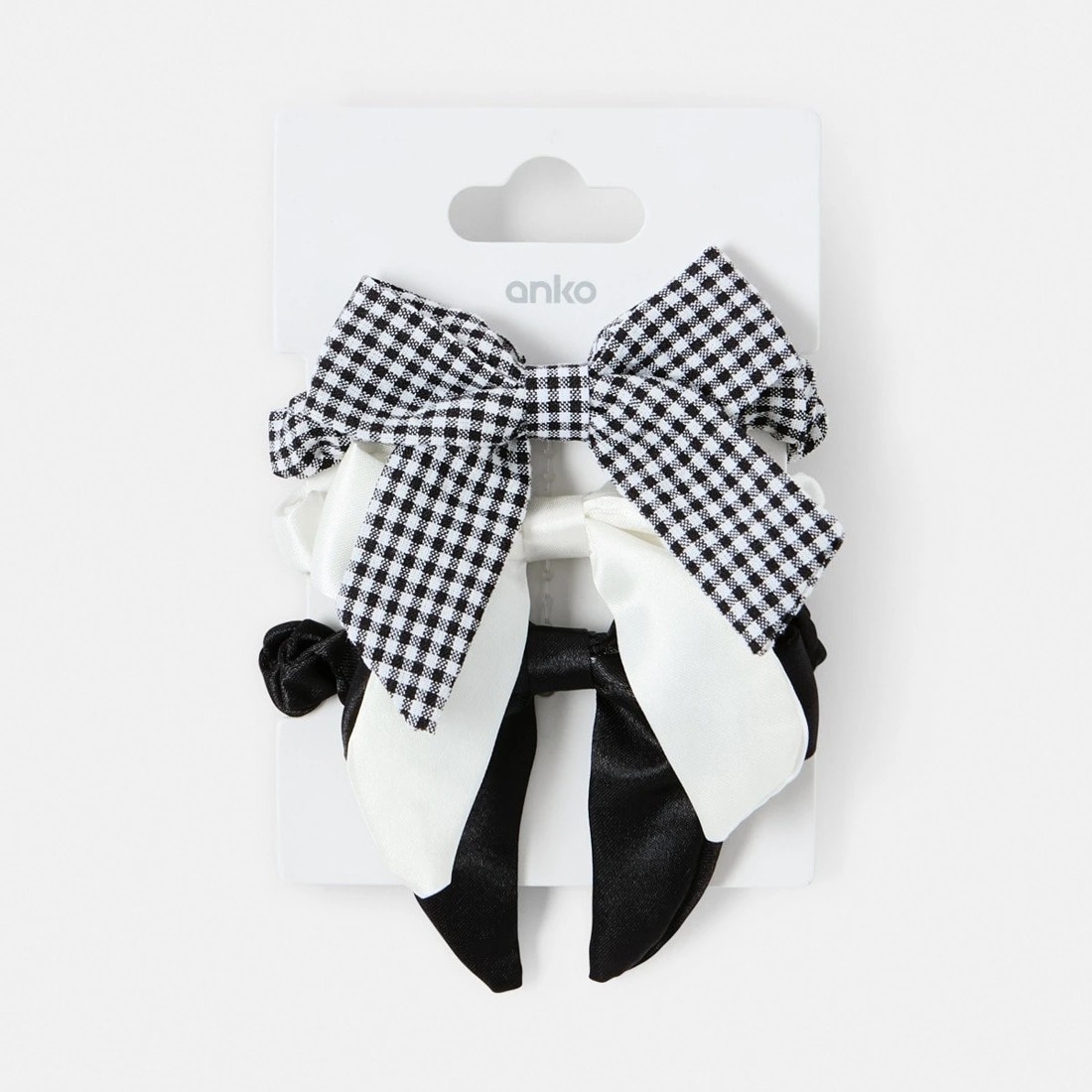 4 3 Pack Bow Hair Scrunchies - Black and White, 4 of 4