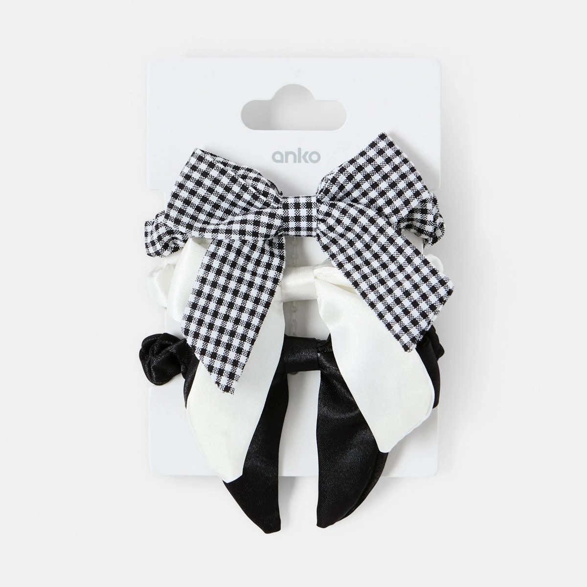 4 3 Pack Bow Hair Scrunchies - Black and White, 4 of 4
