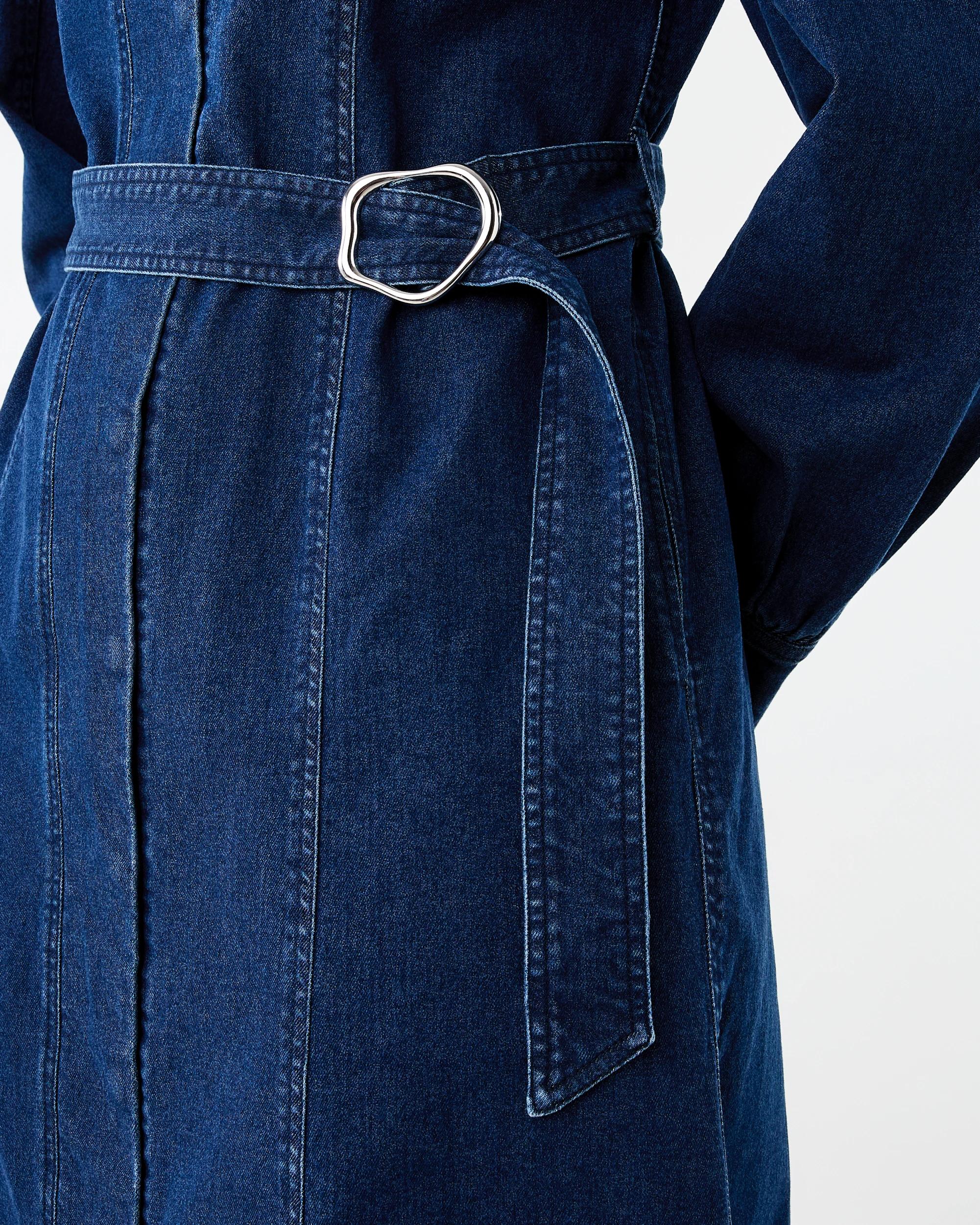 6 Long Sleeve Denim Belted Midi Dress Indigo Wsh, 6 of 7