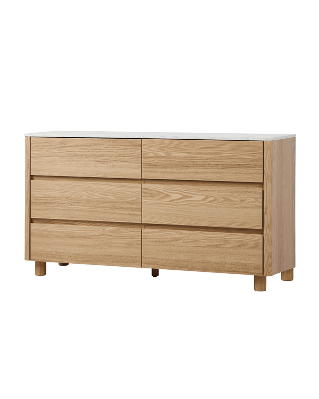 Oikiture 6 Chest Of Drawers Dresser Lowboy Storage Cabinet Faux Marble Top
 - Nat