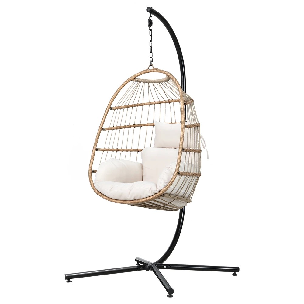1 Gardeon Outdoor Egg Swing Chair Wicker Rope Furniture Pod Stand Foldable - Multi, 1 of 5