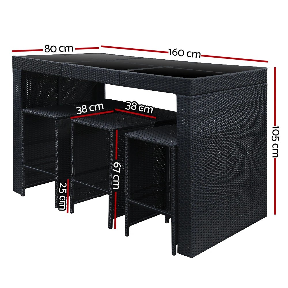 2 Gardeon 7-Piece Outdoor Bar Set Dining Table Stools Wicker Patio - Black, 2 of 8