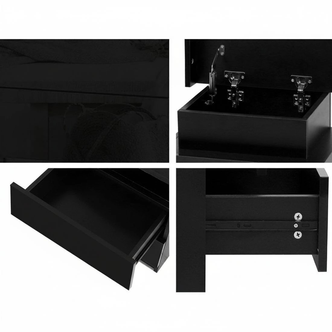 7 Artiss Bedside Table LED 3 Drawers - Black, 7 of 8