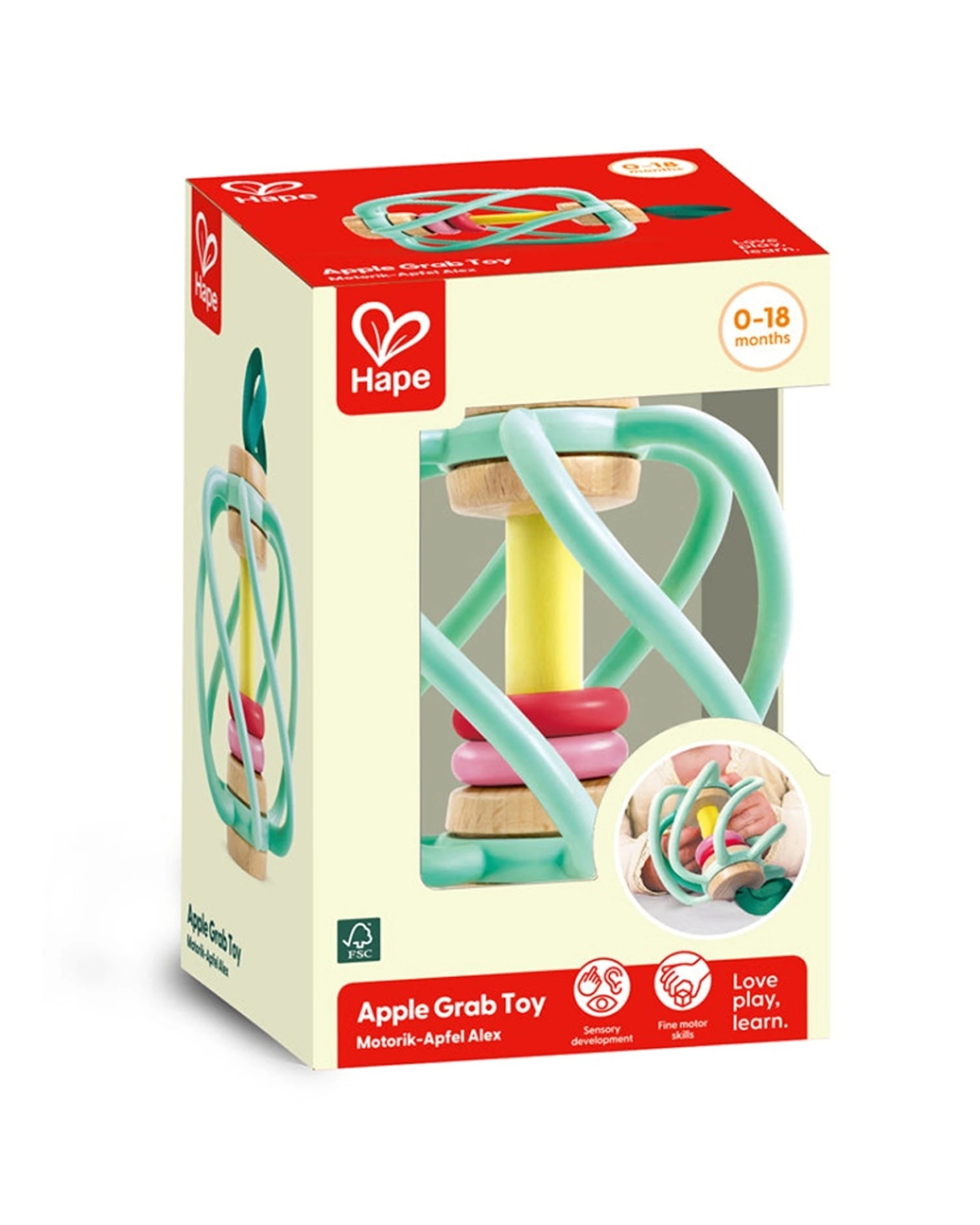 2 Hape Apple Grab Toy Silicone Teether Rattle Baby Safe Soft Chewable Infant Toy - Multi, 2 of 3