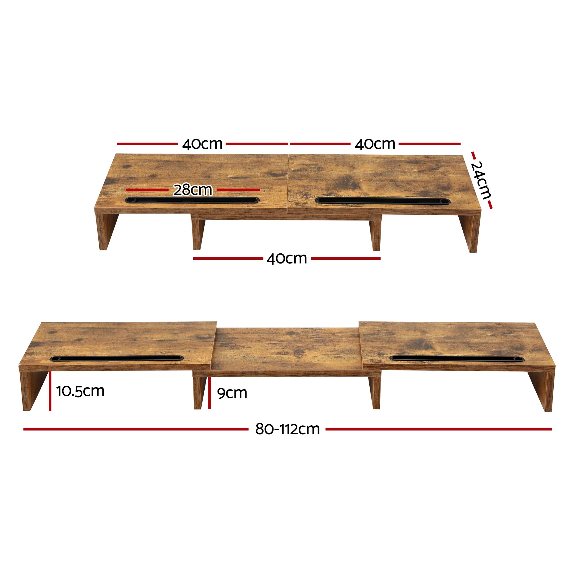 2 Artiss Dual Monitor Stand Riser Rotating Extendable Desk Organizer Laptop Screen - Brown, 2 of 7