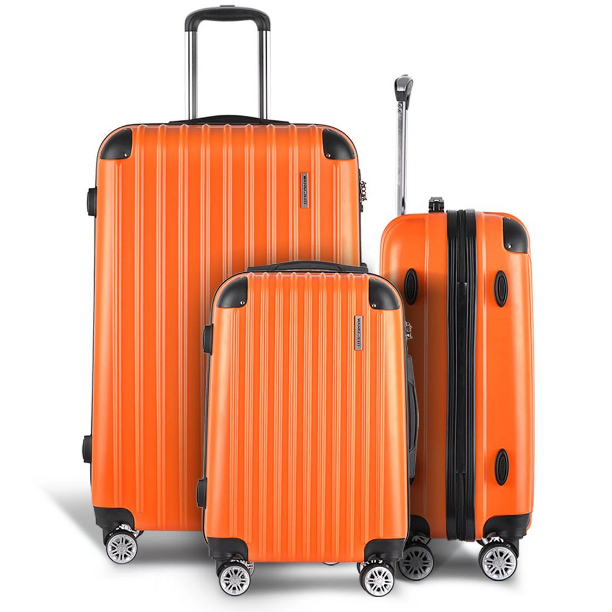 4 Wanderlite 3pc Luggage Trolley Travel Set Suitcase Carry On TSA Lock Hard Case Lightweight - Orange, 4 of 8