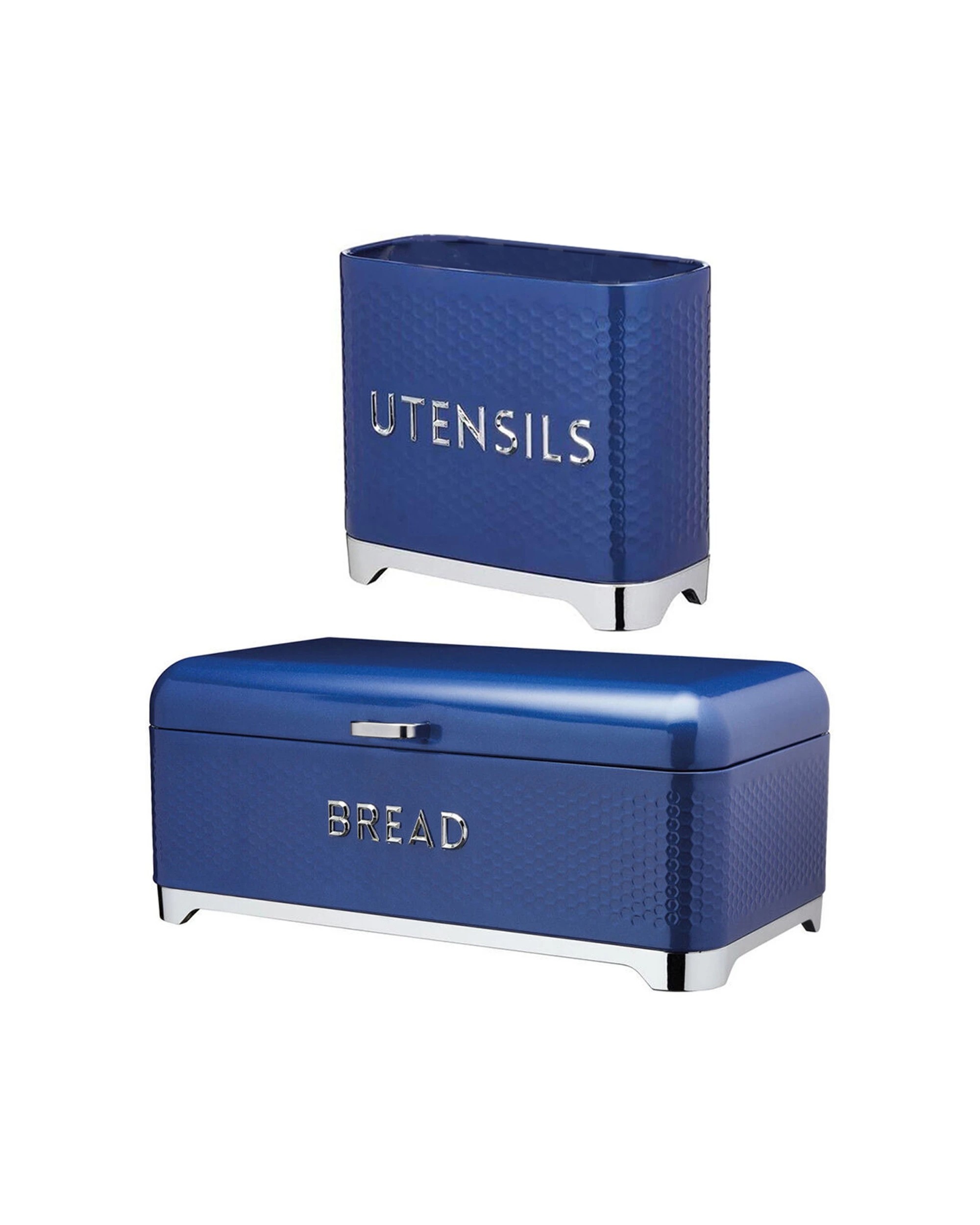 1 Kitchen Craft 2PC Lovello Textured Utensil Holder Bread Bin Carbon Steel - Blue, 1 of 4