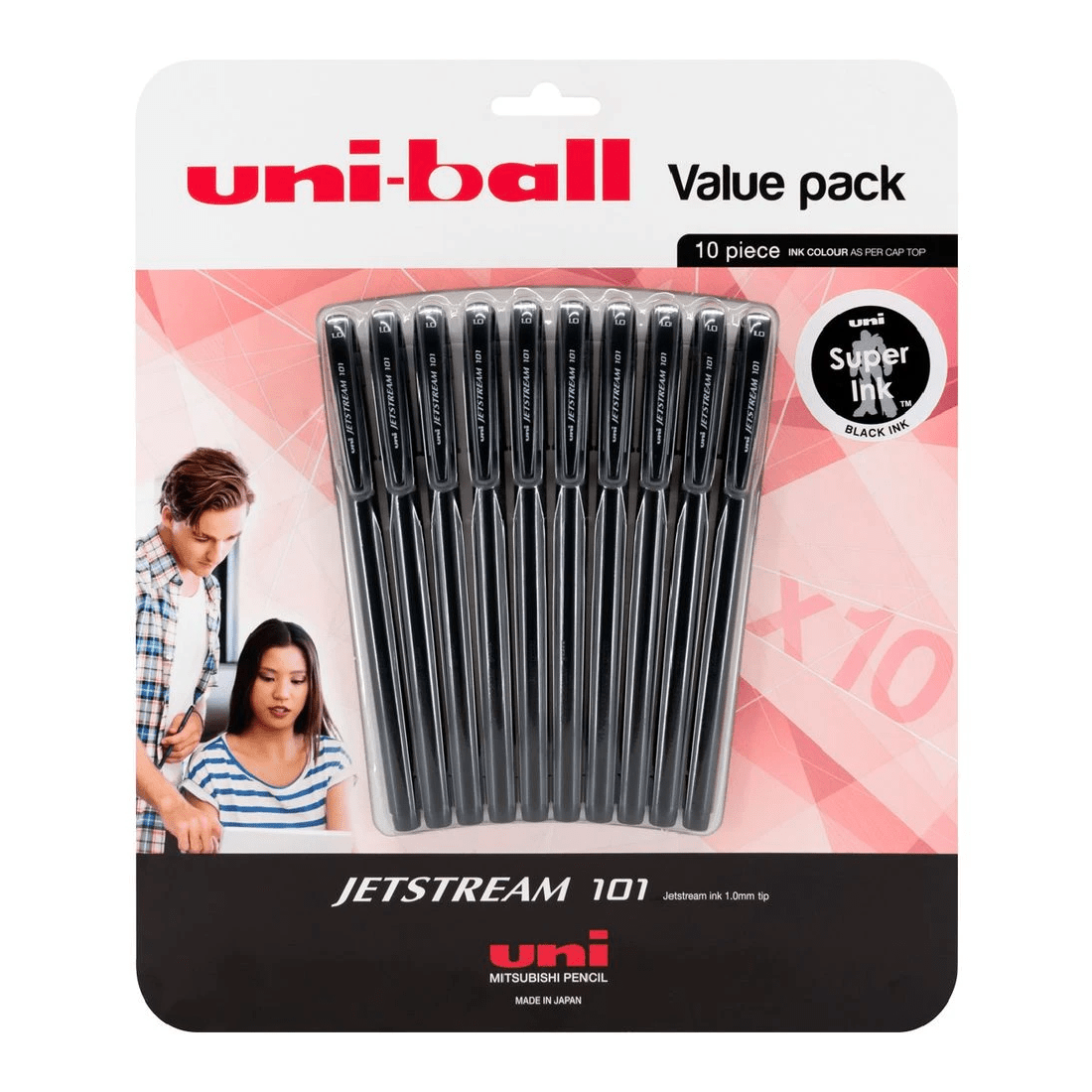 1 Uniball Jetstream 101 Rollerball Pens Black 10 Pack, 1 of 2