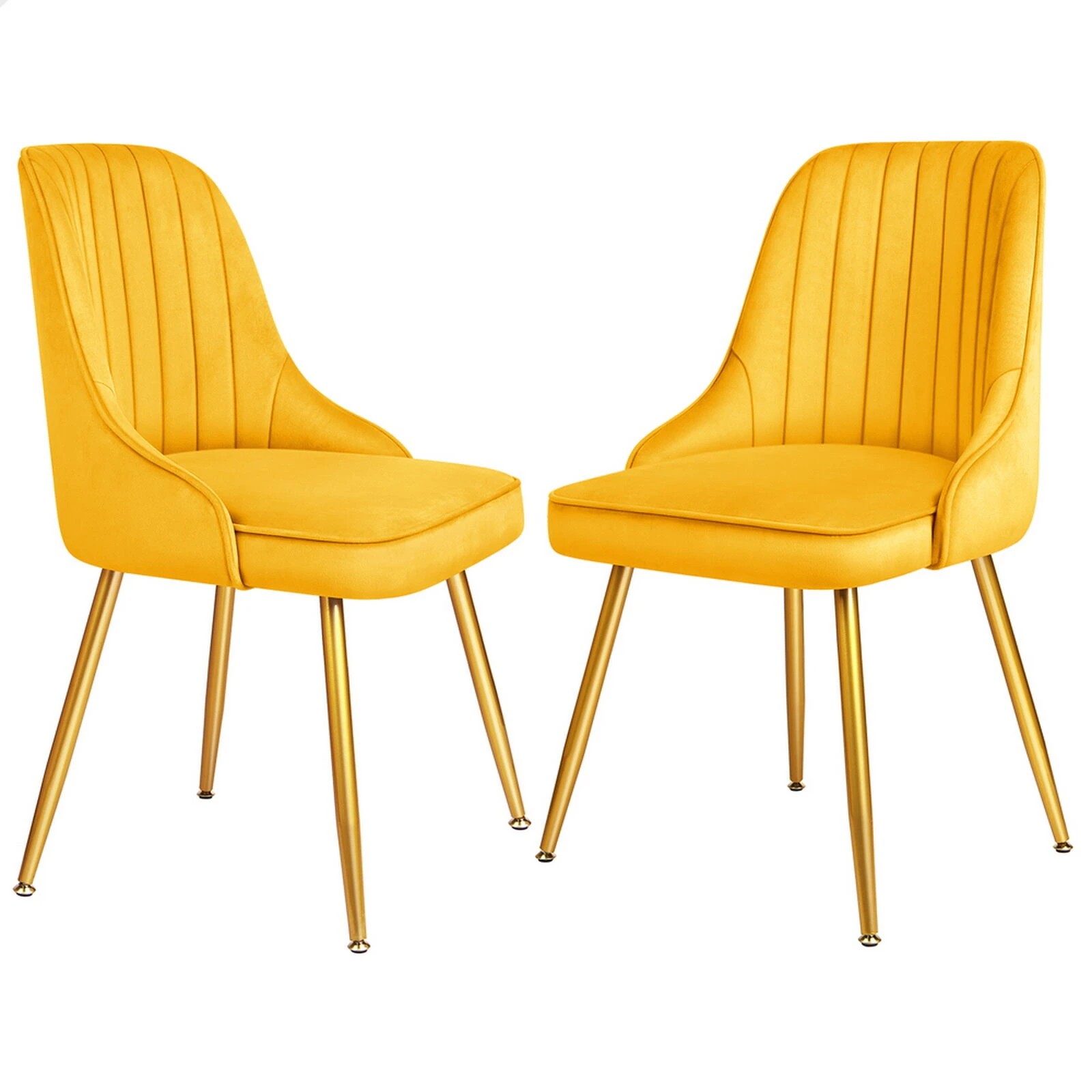 1 Alfordson 2x Dining Chairs Kitchen Accent Lounge Padded Tufted Seat Velvet - Yellow, 1 of 10