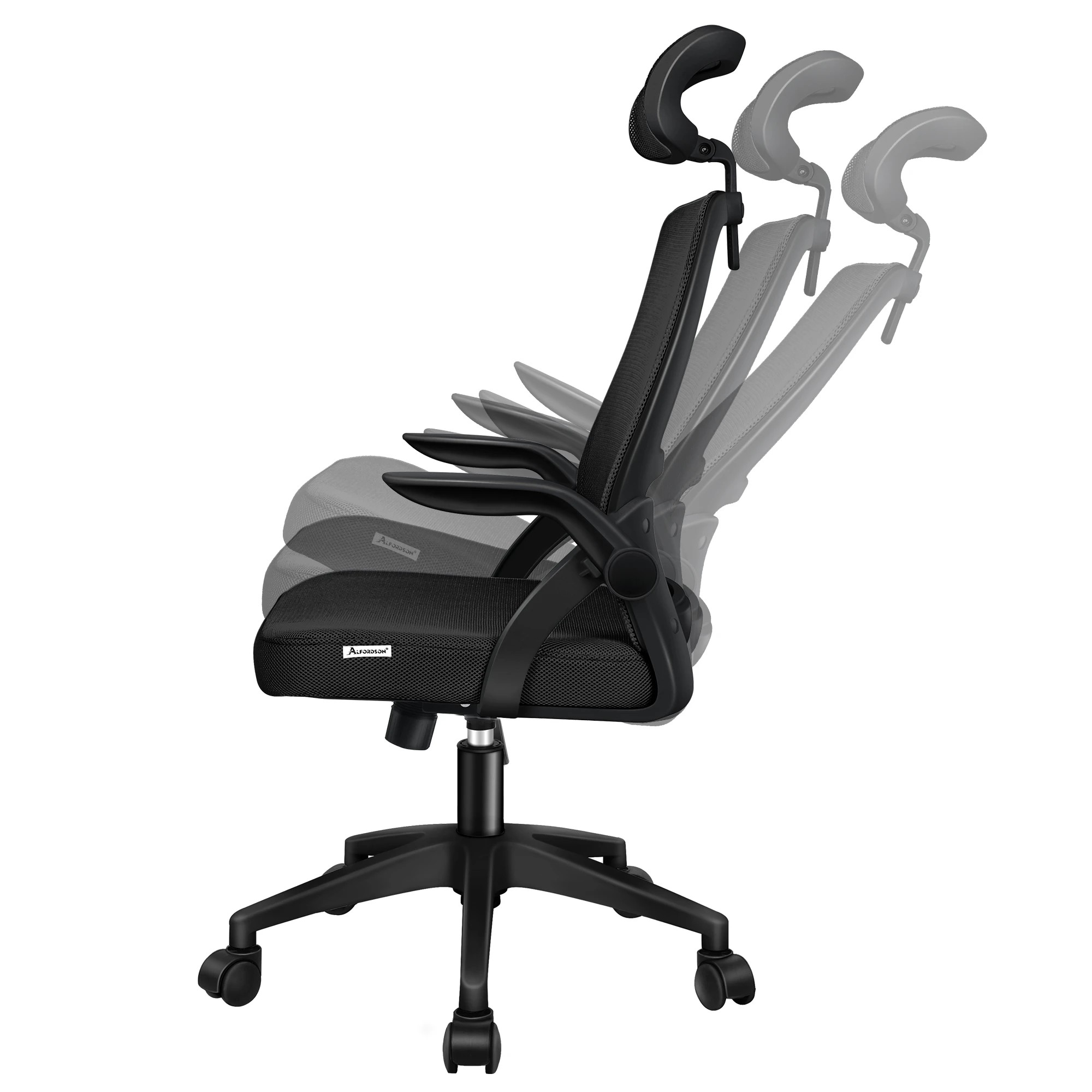 4 Alfordson Mesh Office Chair Executive Fabric Seat Tilt Gaming Racing Computer - Black, 4 of 10