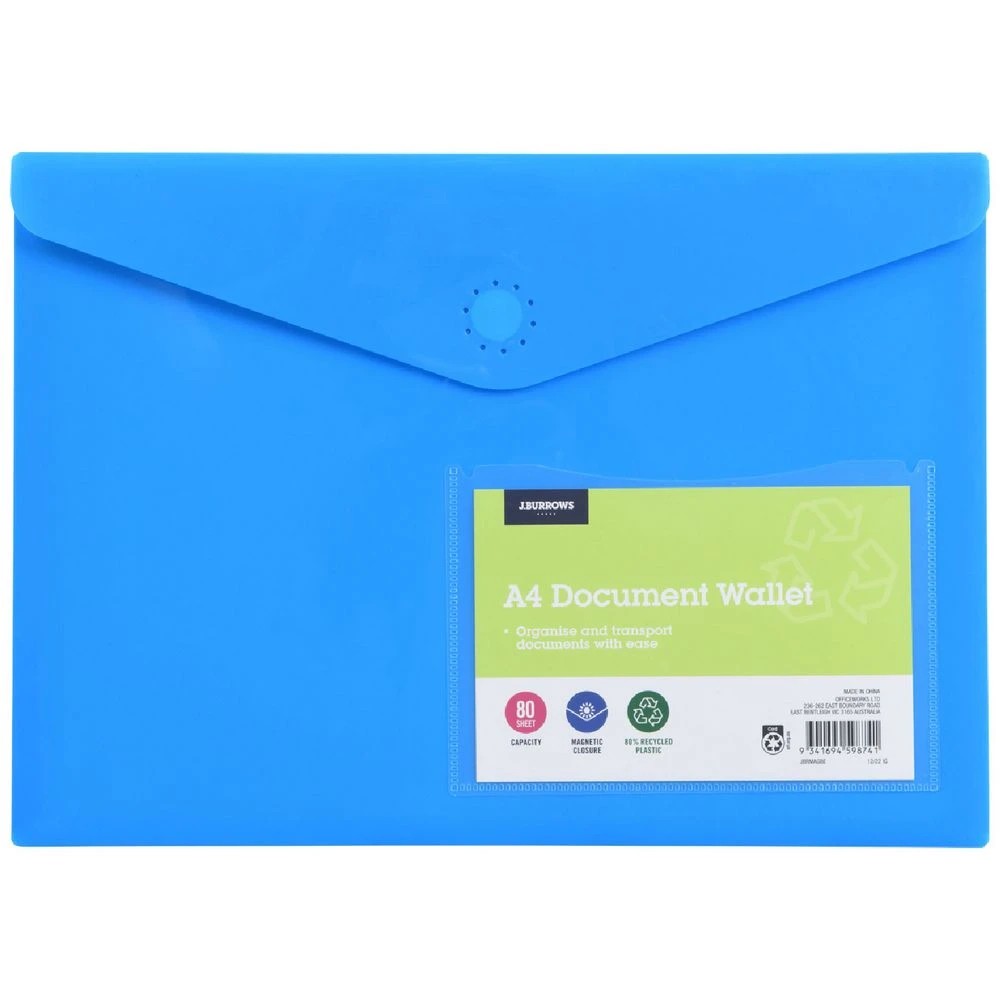 1 J.Burrows A4 Document Wallet Magnetic Closure Blue, 1 of 4