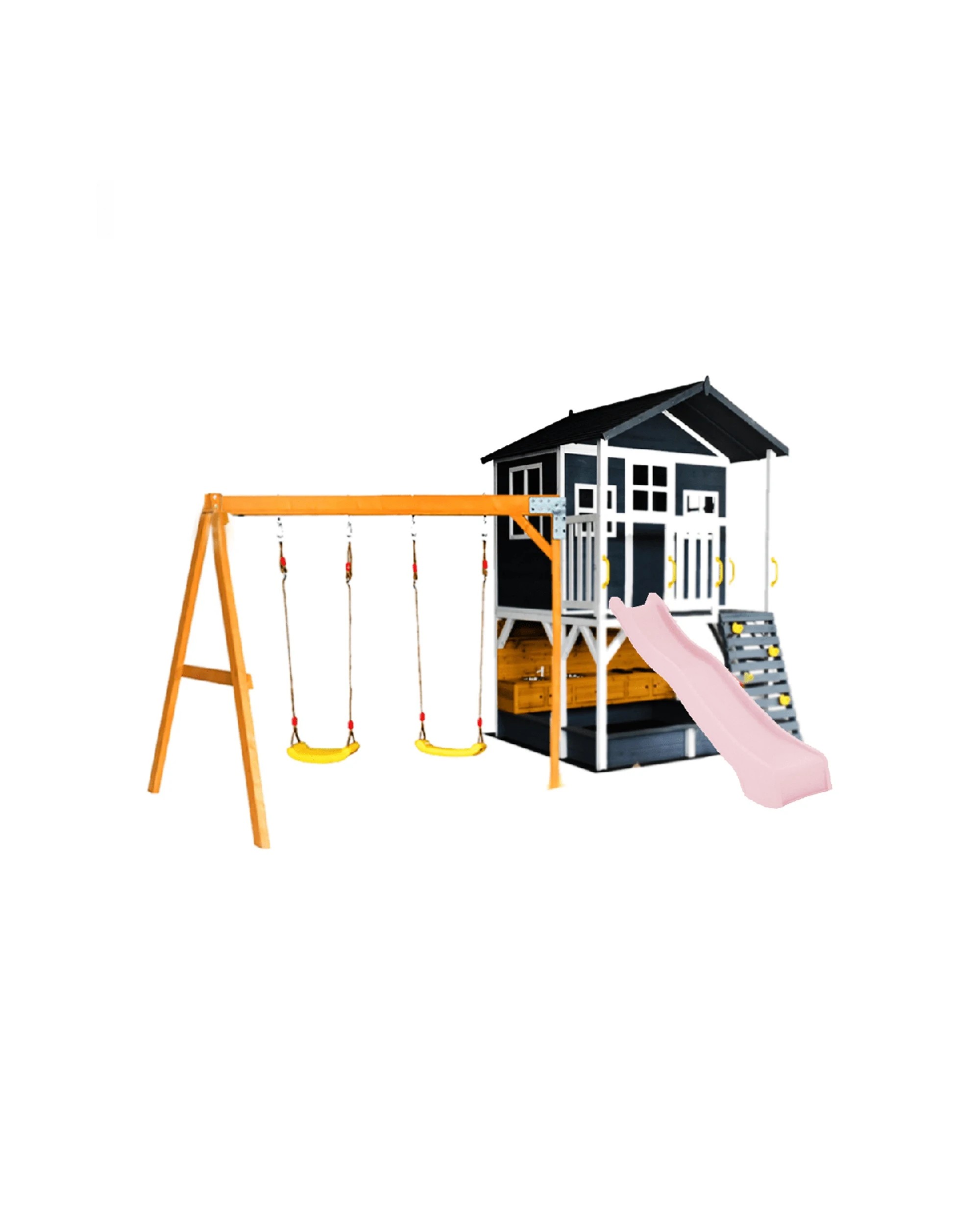 1 KIDZSHACK Caboodle Kids Cubby House With Mud Kitchen Swing Slide - Pink, 1 of 1