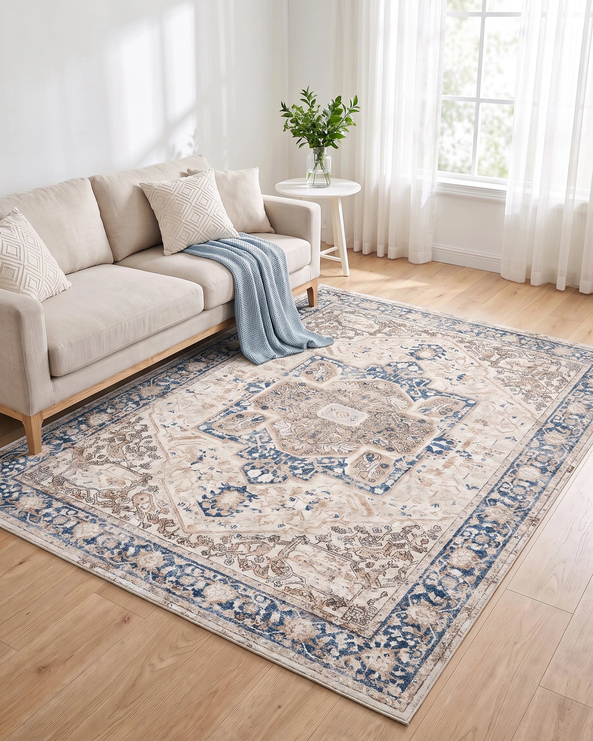2 ZUNI Distressed Vintage Floor Rug 160x230CM Washable Modern Area Rug Carpet Pale Blue, 2 of 7