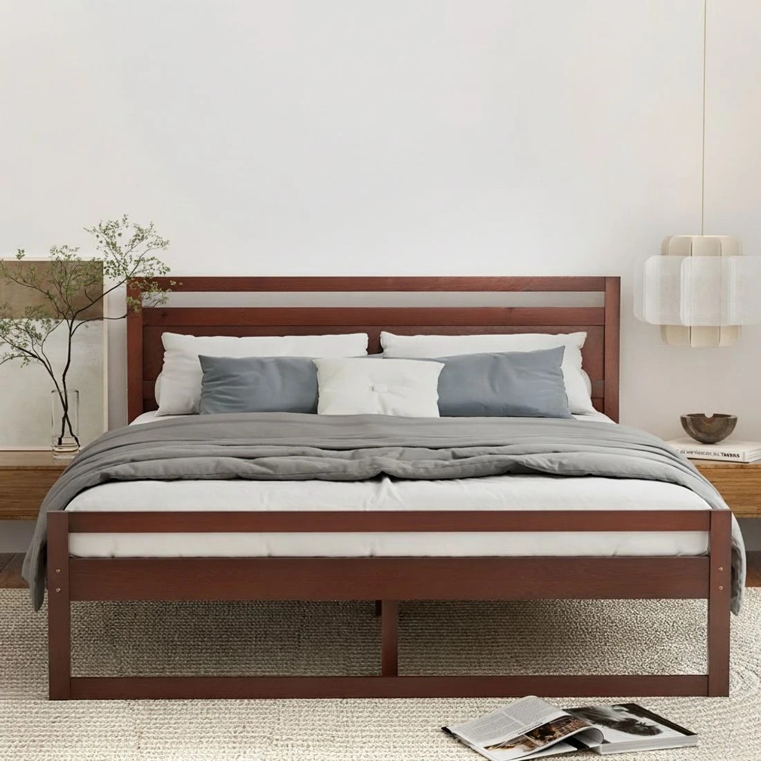4 Artiss Bed Frame Queen Size Wooden Walnut WITTON - Brown, 4 of 7