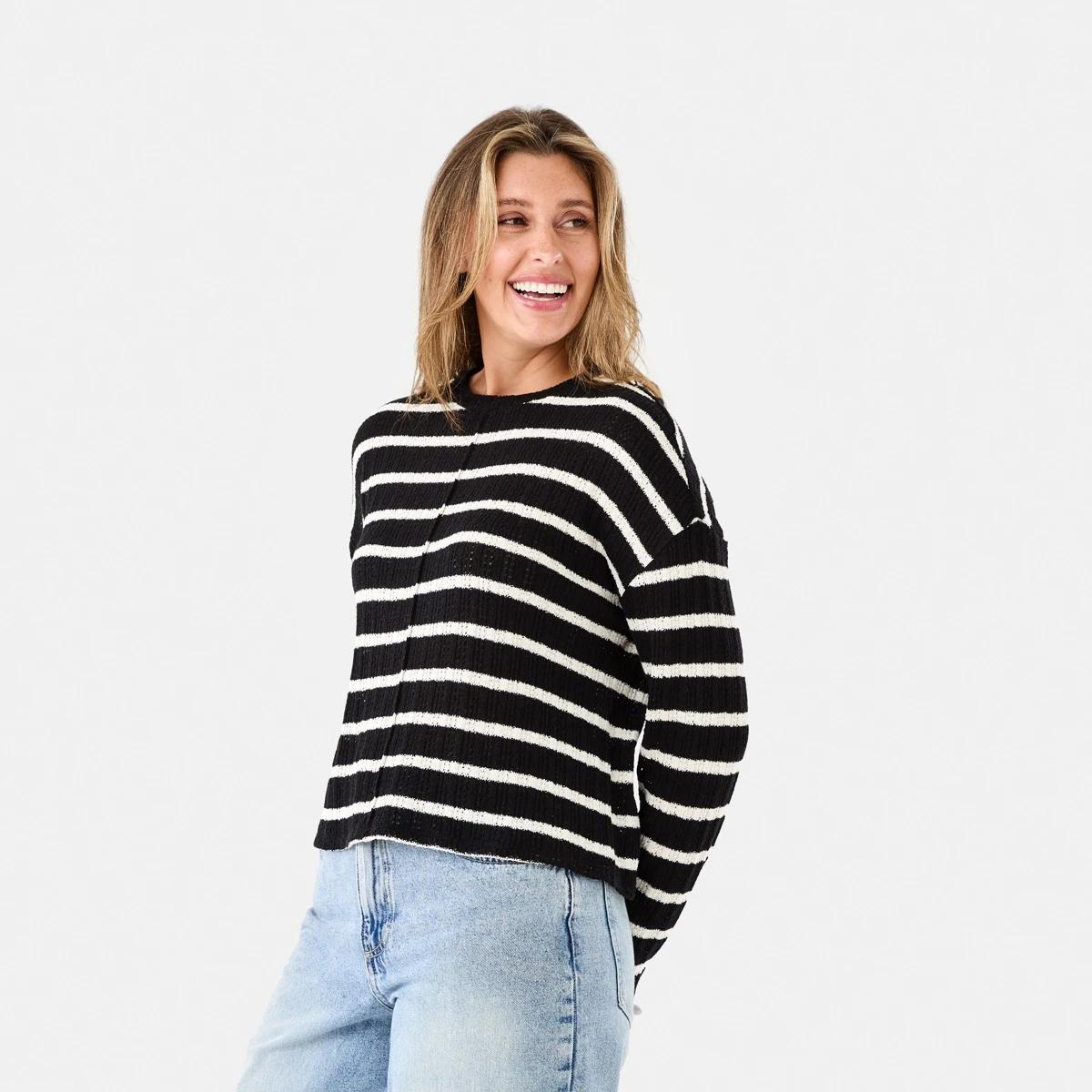 2 Long Sleeve Textured Top Black Strp, 2 of 7