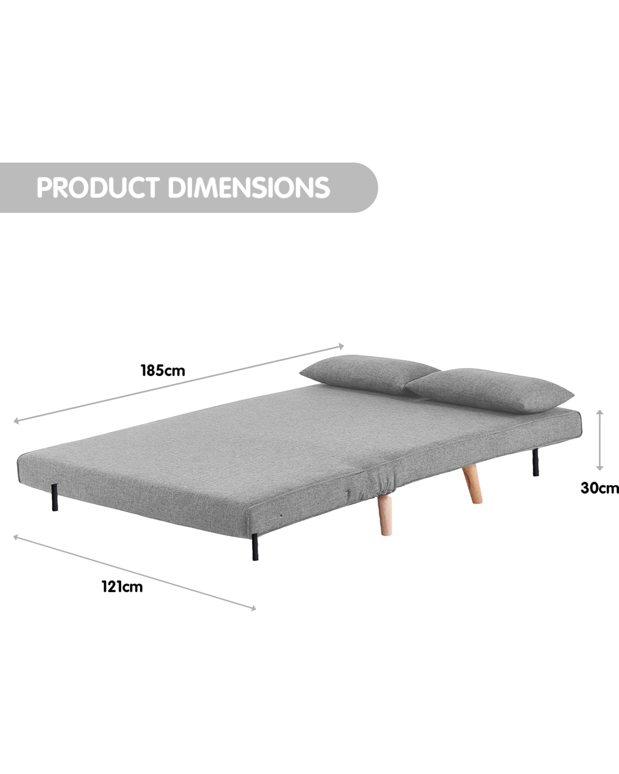 1 Sarantino 2-seater Adjustable Sofa Bed Lounge Faux Linen - Grey, 1 of 3