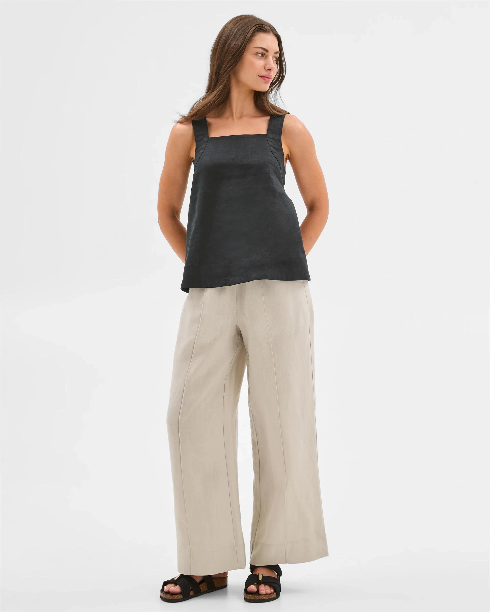 5 Target Petites European Linen Sleeveless Stitch Detail Cami BLACK, 5 of 6