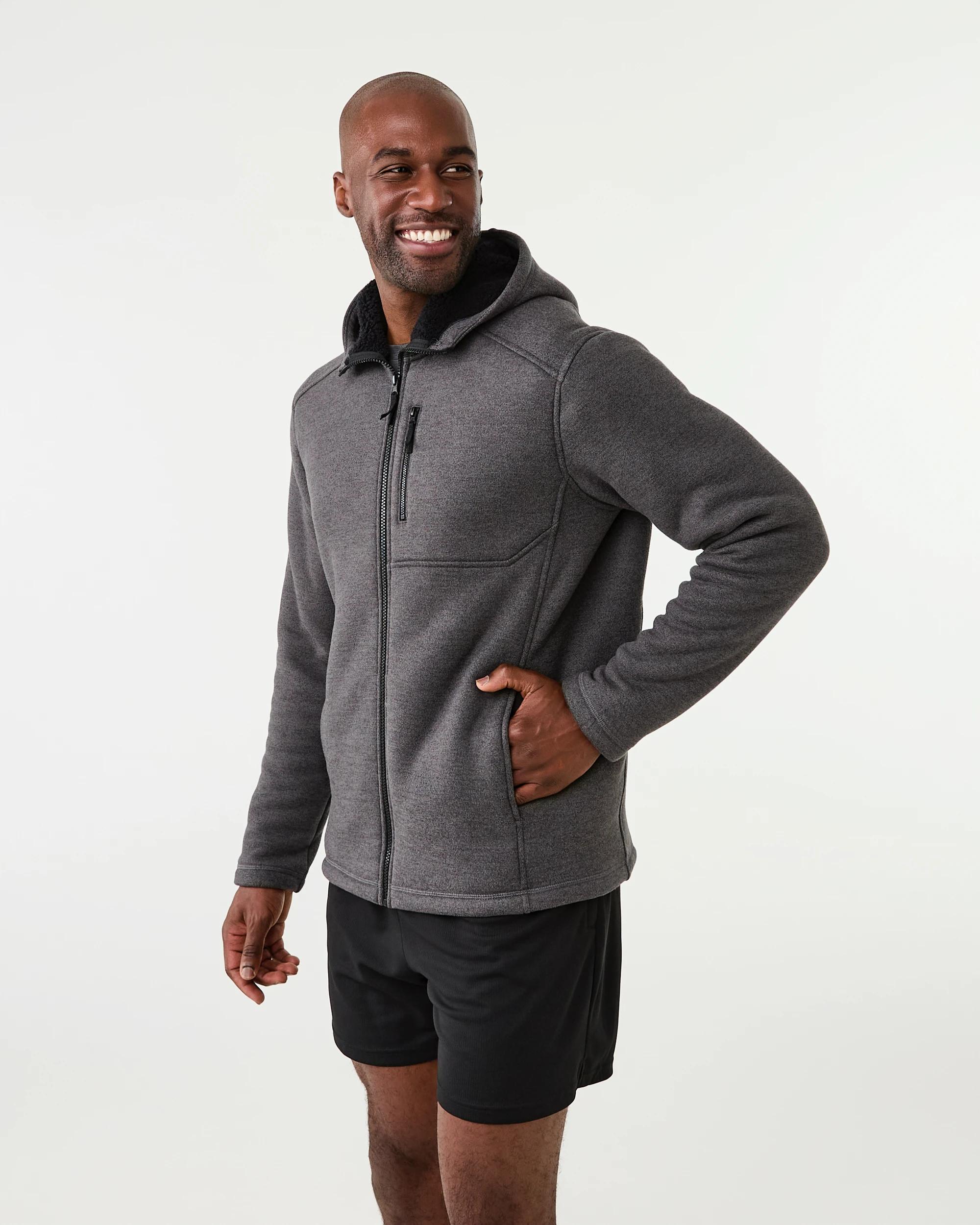 3 Active Mens Knit Sherpa Jacket Char Marle, 3 of 8