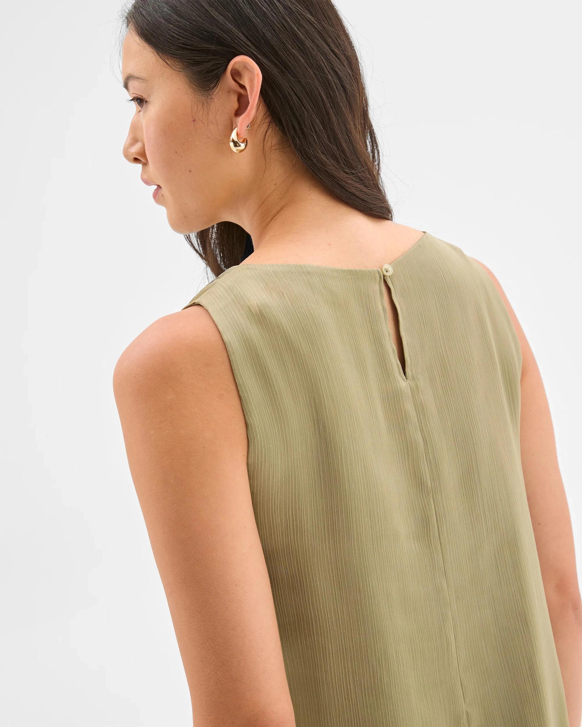 8 Preview Sleeveless Shoulder Pleat Detail Blouse MOSS, 8 of 8