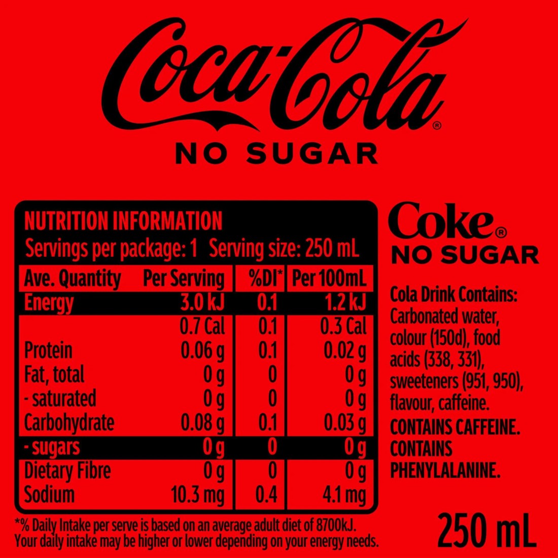 2 Coca-Cola No Sugar Soft Drink Can 250ml, 2 of 3